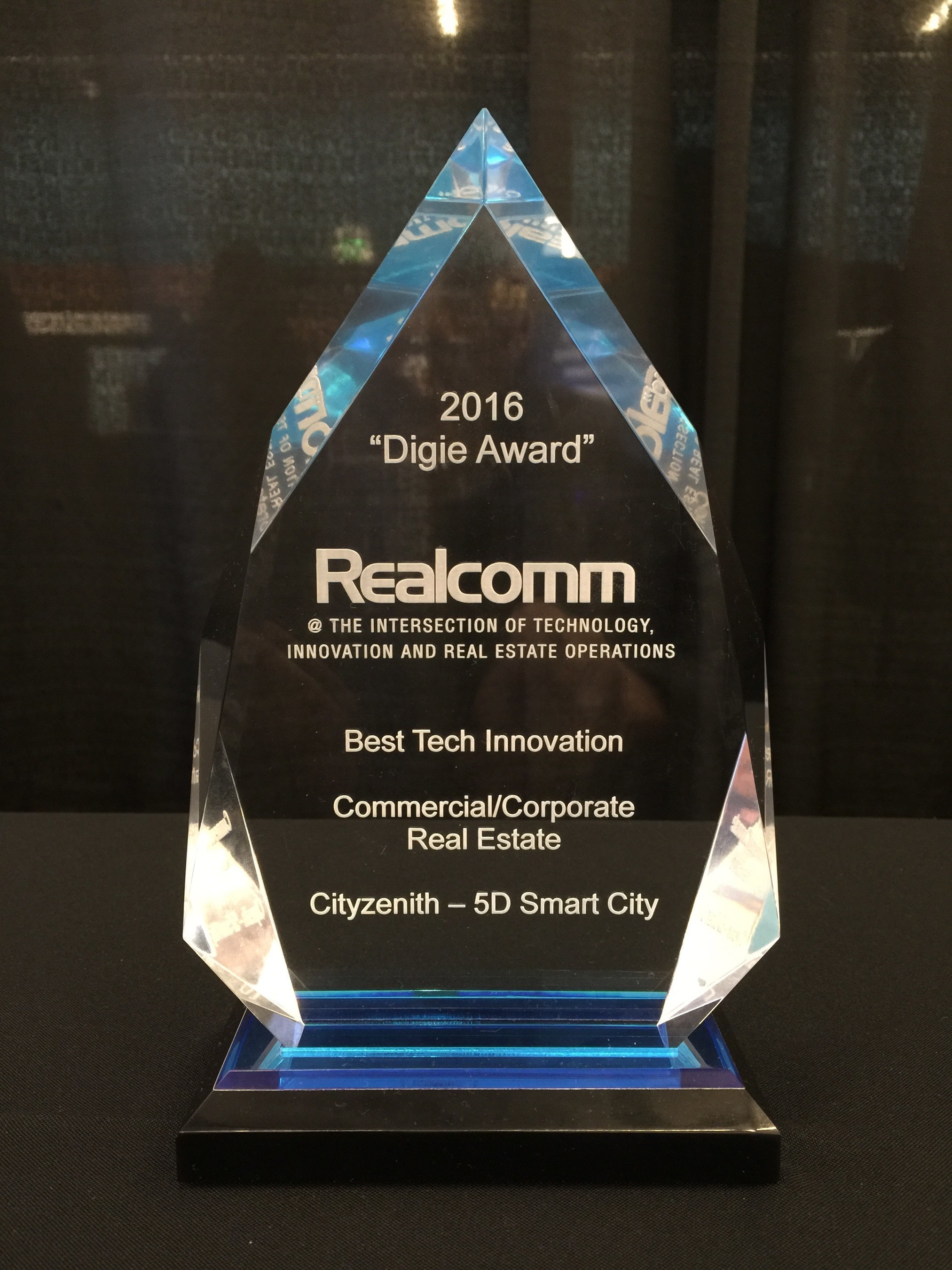 Cityzenith's Digie Award for Best Tech Innovation in Commercial and Corporate Real Estate. For a full list of Digie Award winners, visit: http://www.realcomm.com/realcomm-2016/digies-winners.asp .