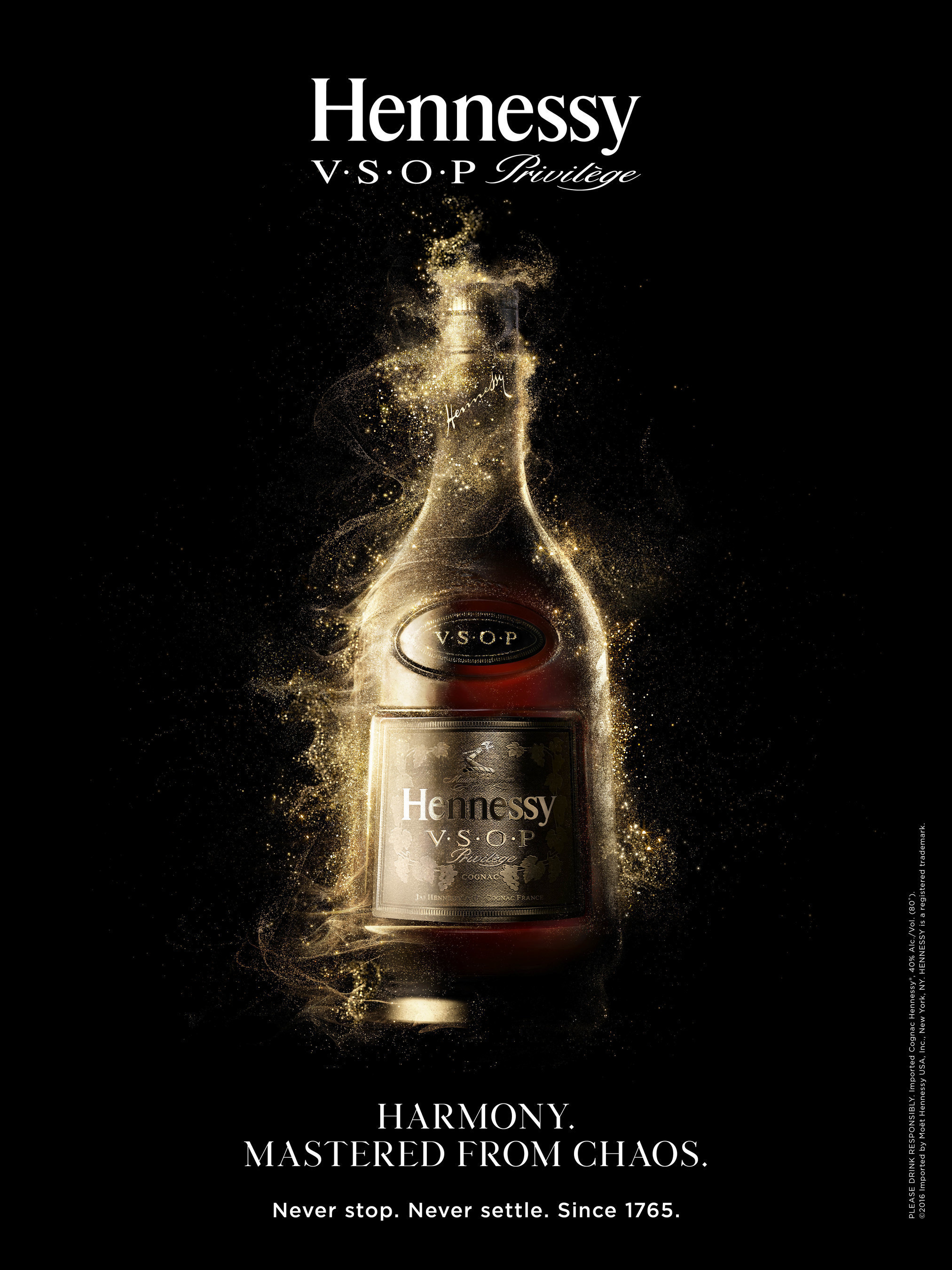 The "Harmony. Mastered from Chaos." campaign showcases the numerous, complex variables that are mastered in order to create the harmony and balance of Hennessy V.S.O.P Privilège.