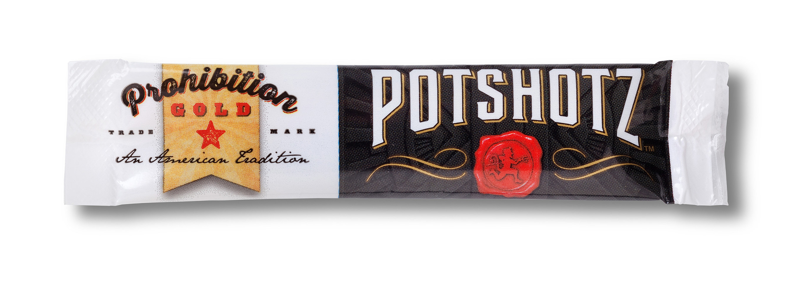 Prohibition Gold's Potshotz individual serving stick pack.