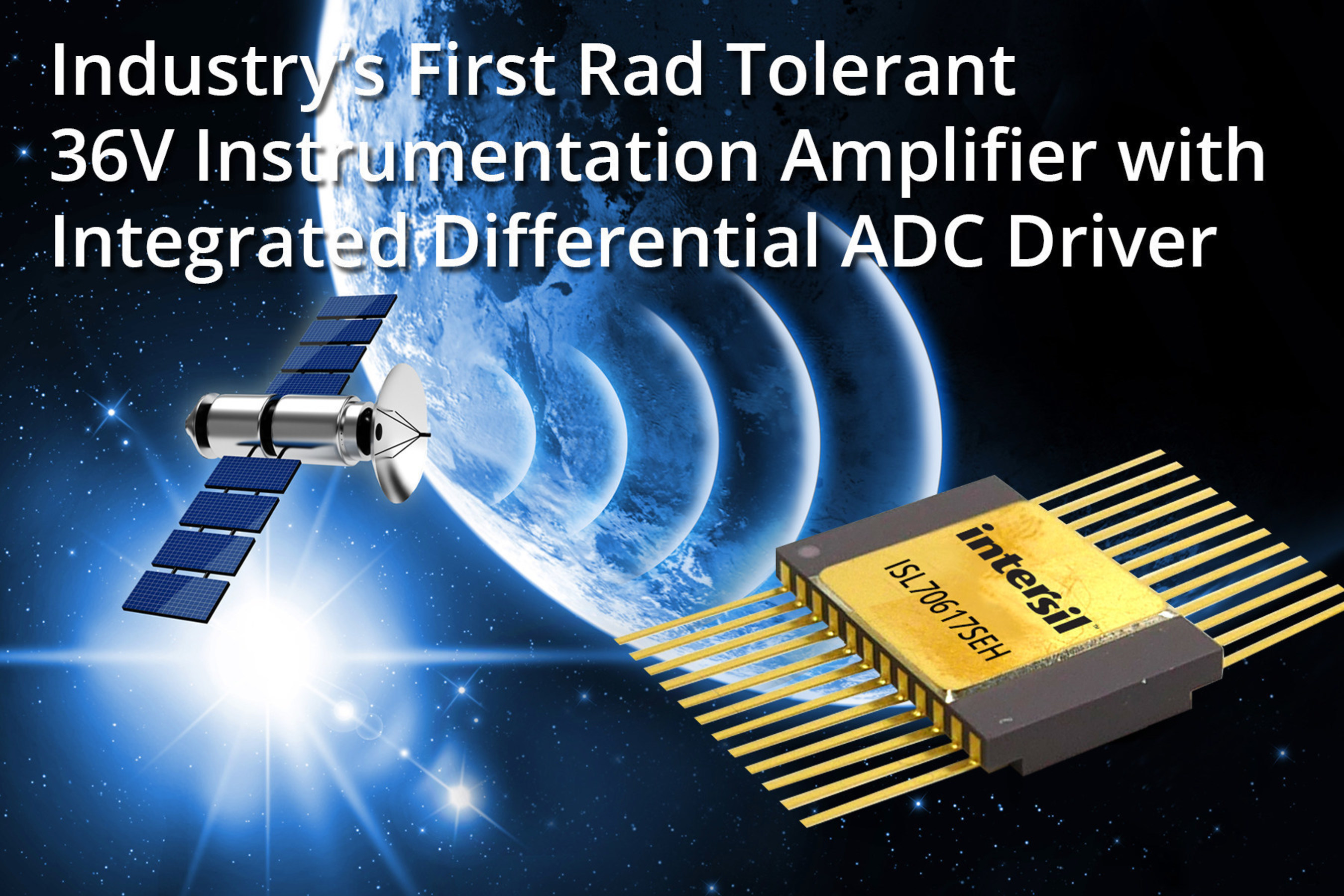 Intersil ships industry's first rad tolerant 36V instrumentation amplifier with integrated differential ADC driver. The ISL70617SEH provides highest sensor signal processing performance for communication satellite applications.