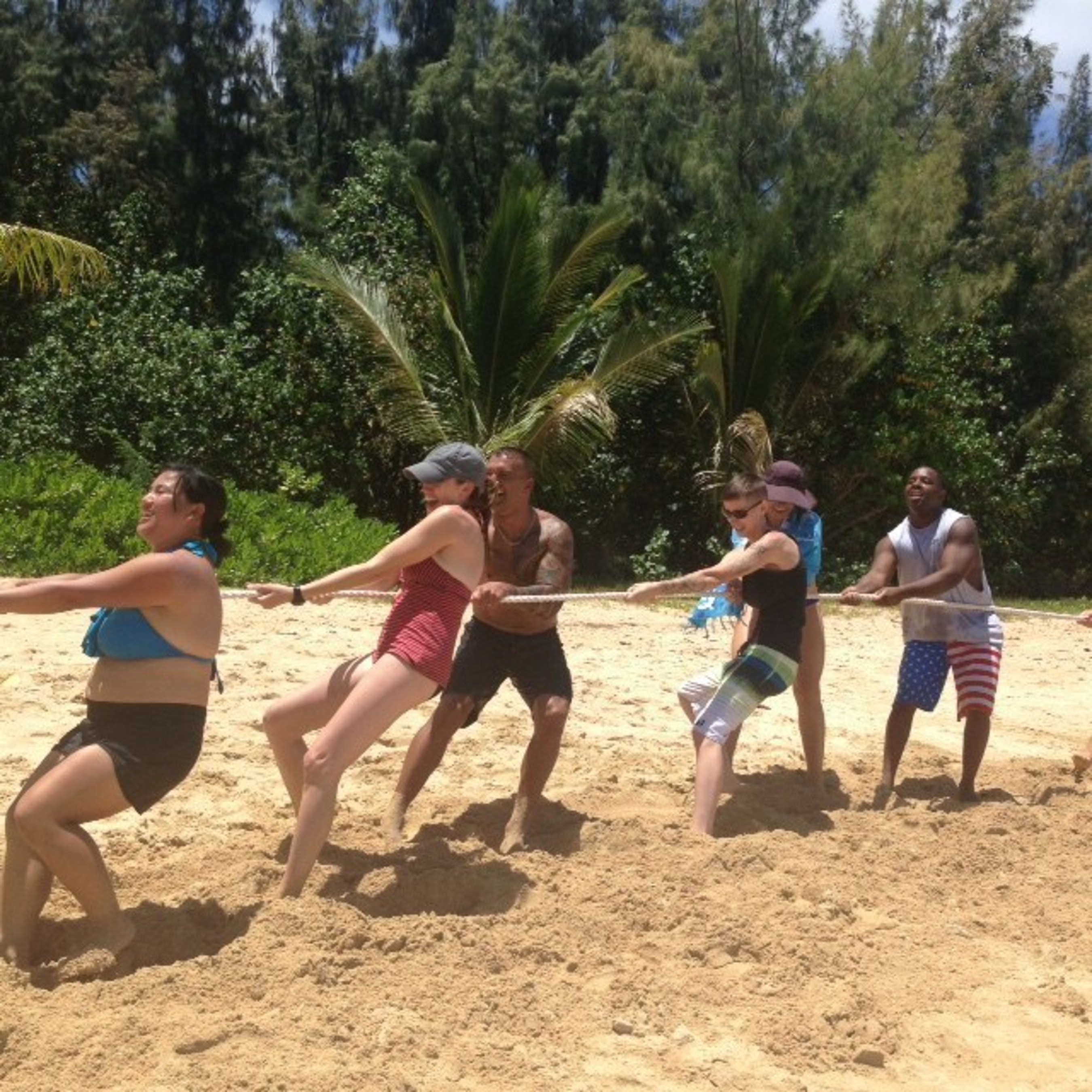 Warriors and family members participated in several competitive activities - including tug of war - at Kualoa Ranch's Secret Island.