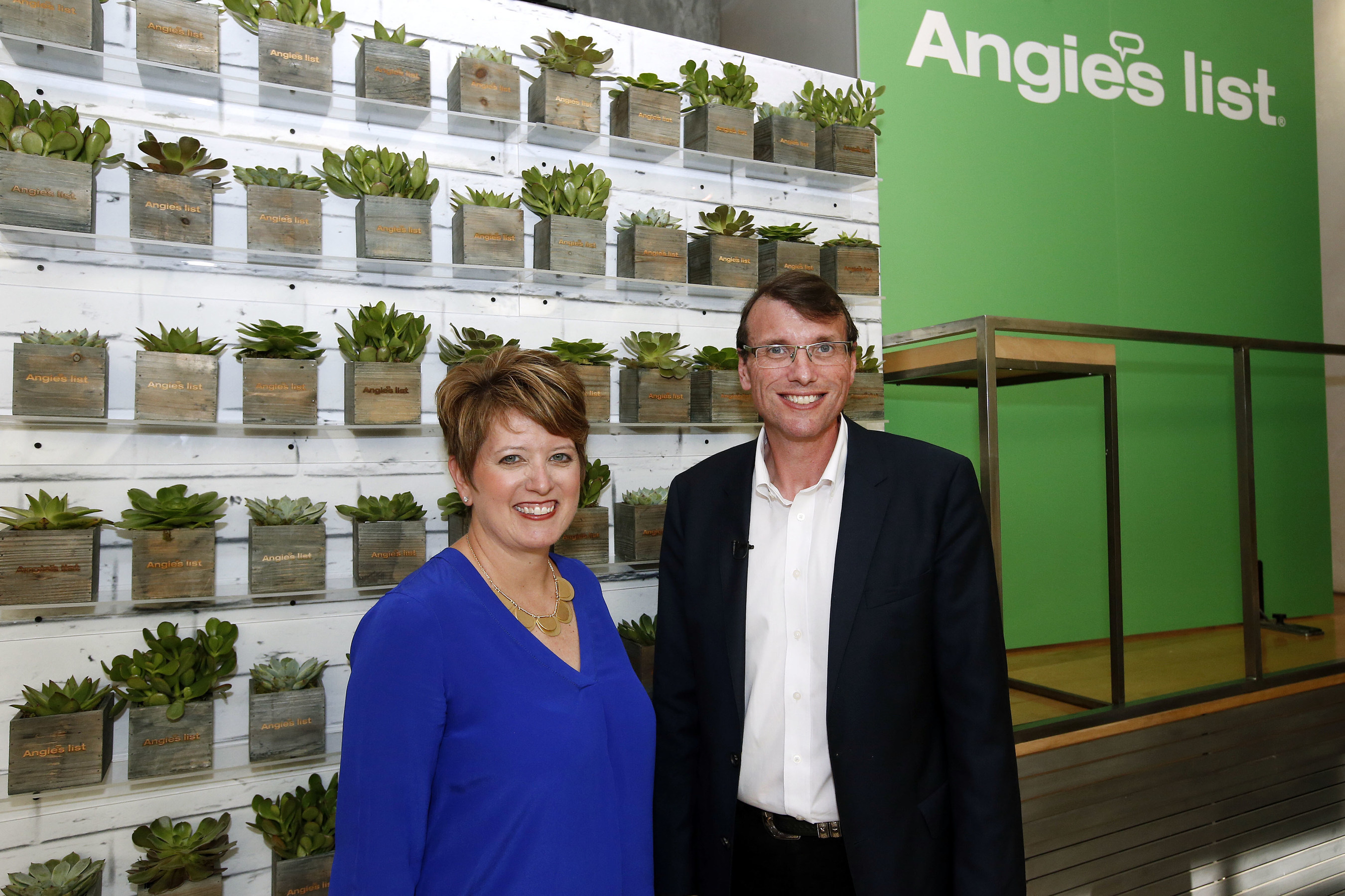 Scott Durchslag, Angie's List CEO and Angie Hicks, Angie's List Founder and CMO announce that the site is now free to join at an official launch event on Tuesday, July 12, 2016, in New York. This change allows unparalleled access to the more than 10 million verified reviews on home service professionals that Angie's List has amassed over its 21 year history - more than double its nearest competitor. (Jason DeCrow/AP Images for Angie's List)