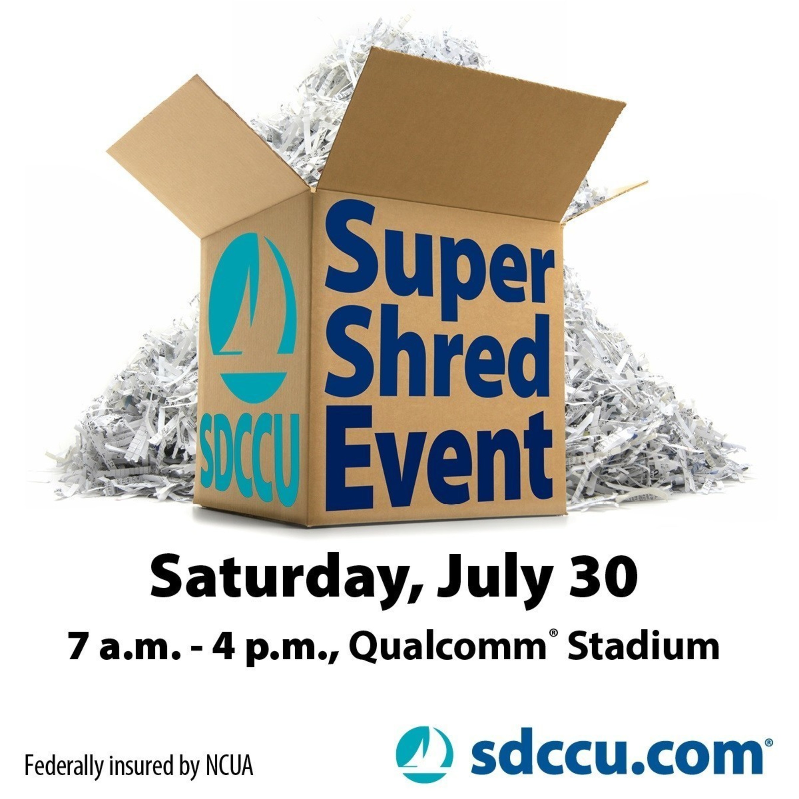 The SDCCU Super Shred Event is Saturday, July 30 from 7 a.m. to 4 p.m. at Qualcomm(R) Stadium. It's going to be the biggest in history - SDCCU is planning to shred the Guinness World Record(R) for most paper collected in 24 hours at a single location. The public is invited to bring all of their old documents containing personal and confidential information to be shred at no charge.