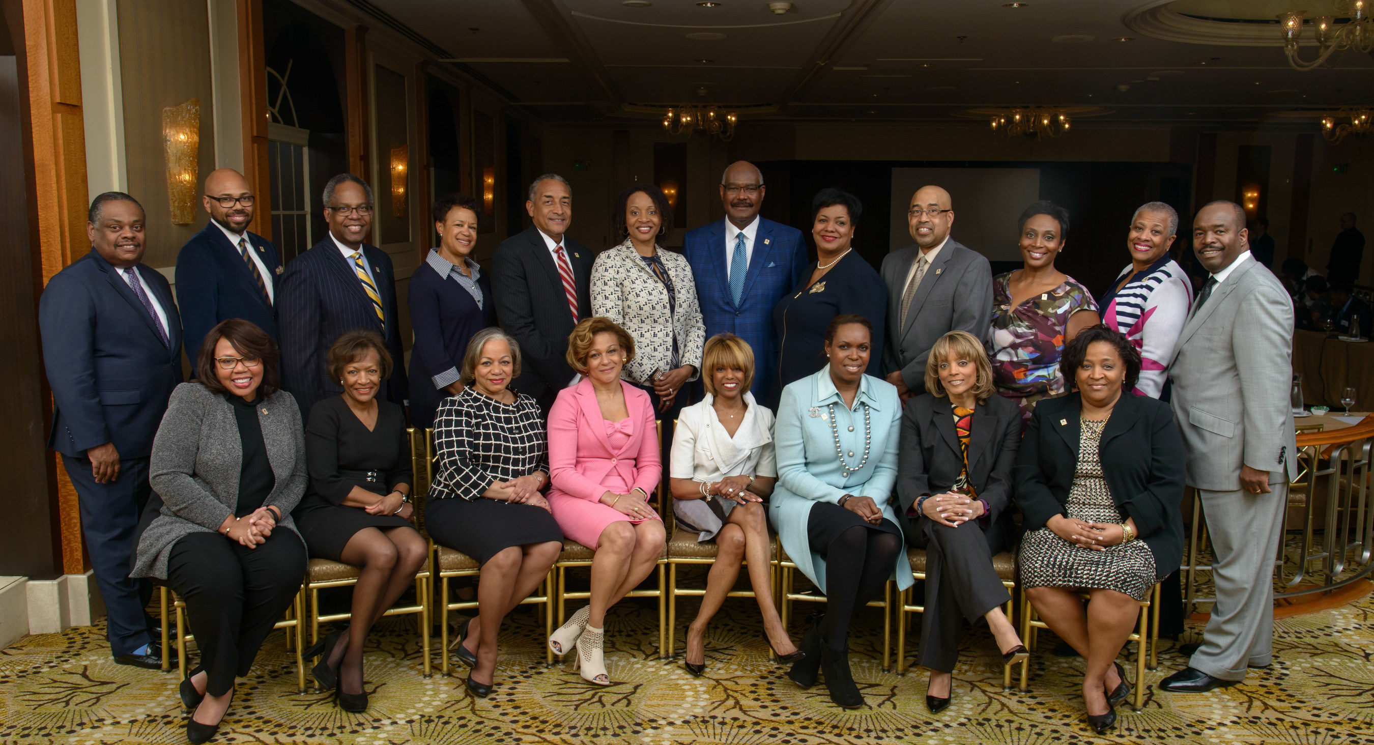 The Executive Leadership Council's (ELC) Board of Directors with Board Chair (bottom row - 3rd from right) Rhonda Mims, Managing Director, Corporate Social Responsibility, Paul Hasting, LLP.