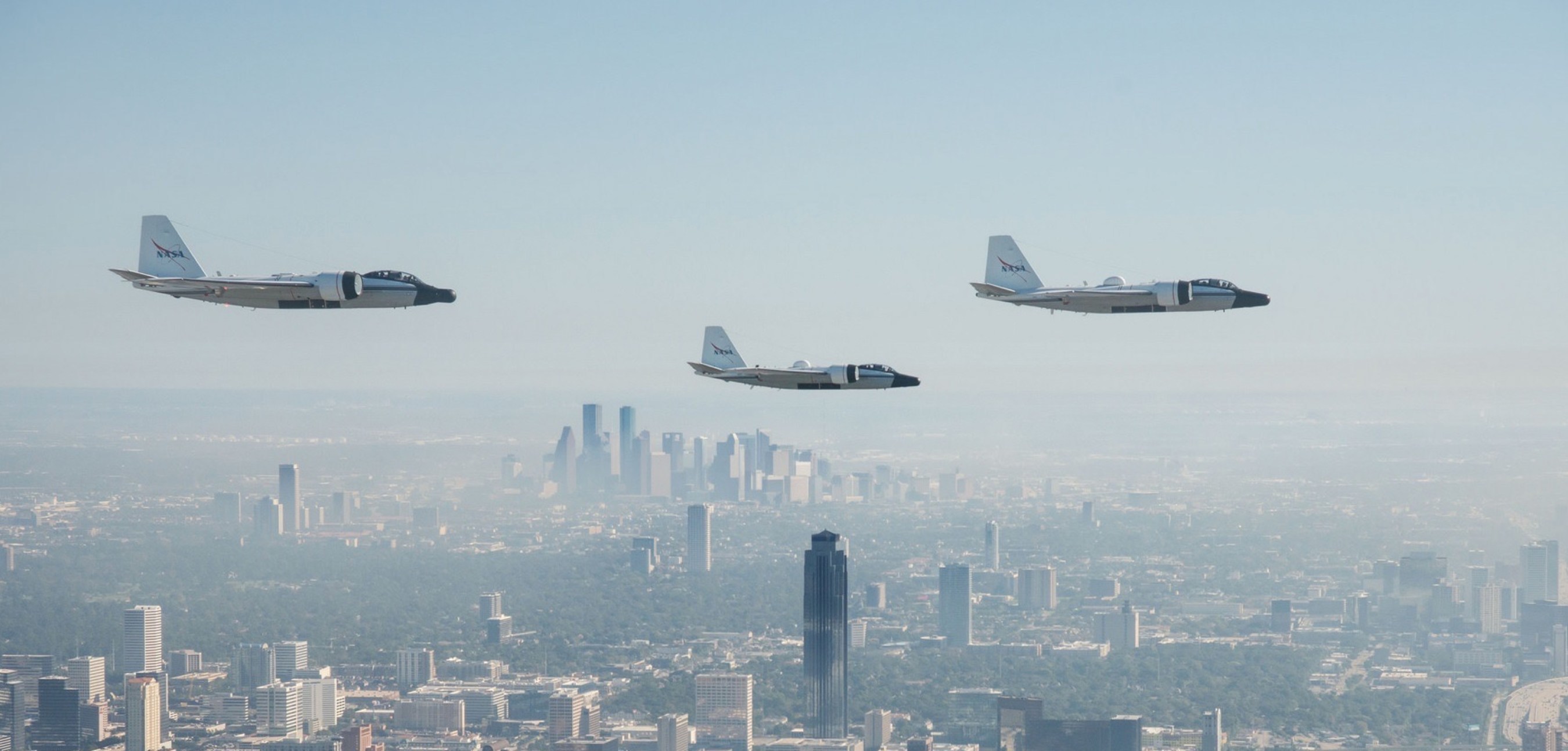 NASA's three WB-57s flying over Houston. This footage was captured by the AIRS/DyNAMITE system technology that was developed in Southern Research Engineering labs.