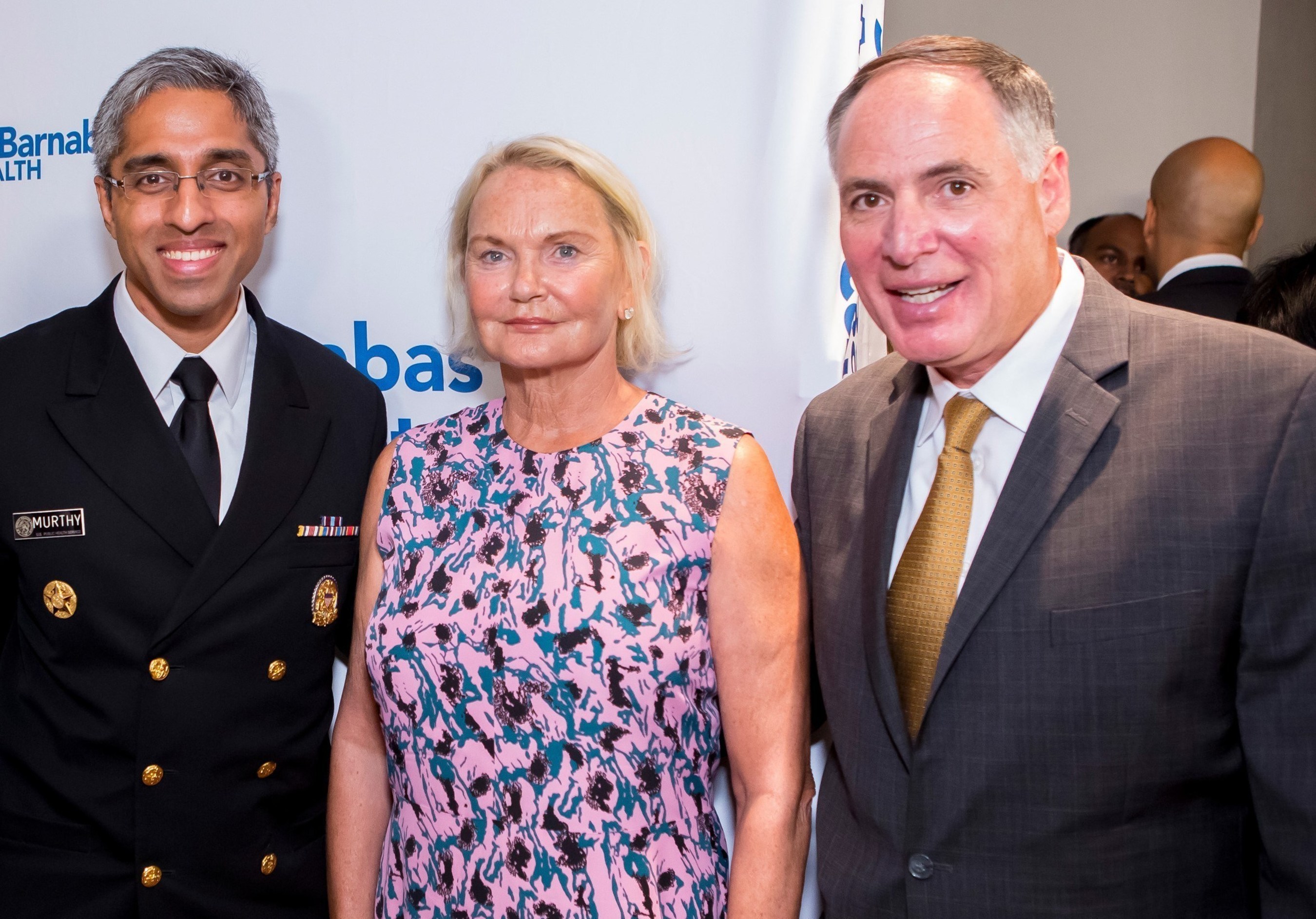 (l-r) U.S Surgeon General Vivek Murthy, Partnership for a Drug-Free New Jersey Chairwoman Elaine Pozycki and Executive Director Angelo Valente, discuss Vivek's plan to issue the first ever Surgeon General's report on Addiction and Health.