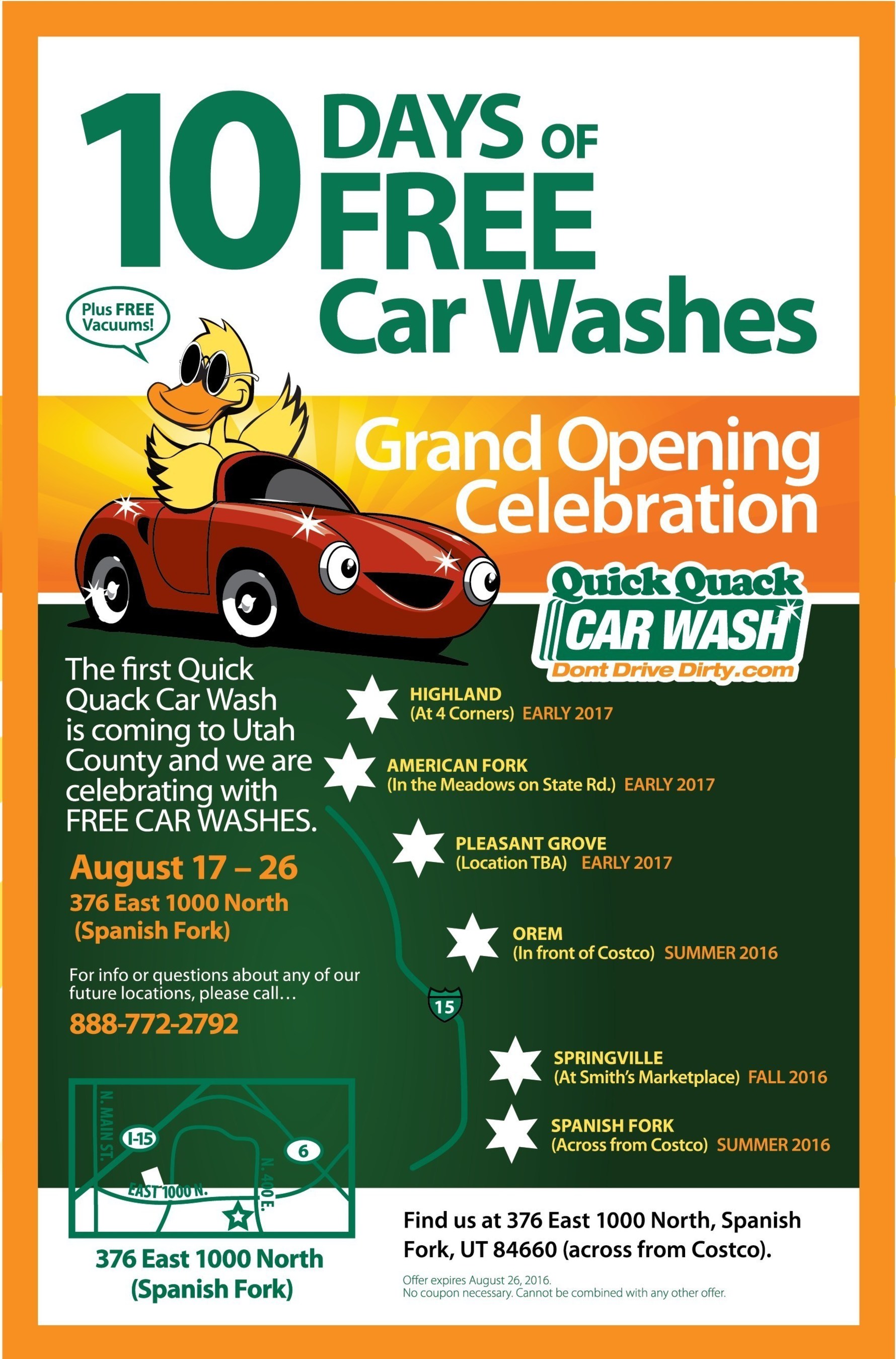 10 Days of Free Car Washes at New Quick Quack Car Wash in Spanish Fork. More Locations Coming Soon!