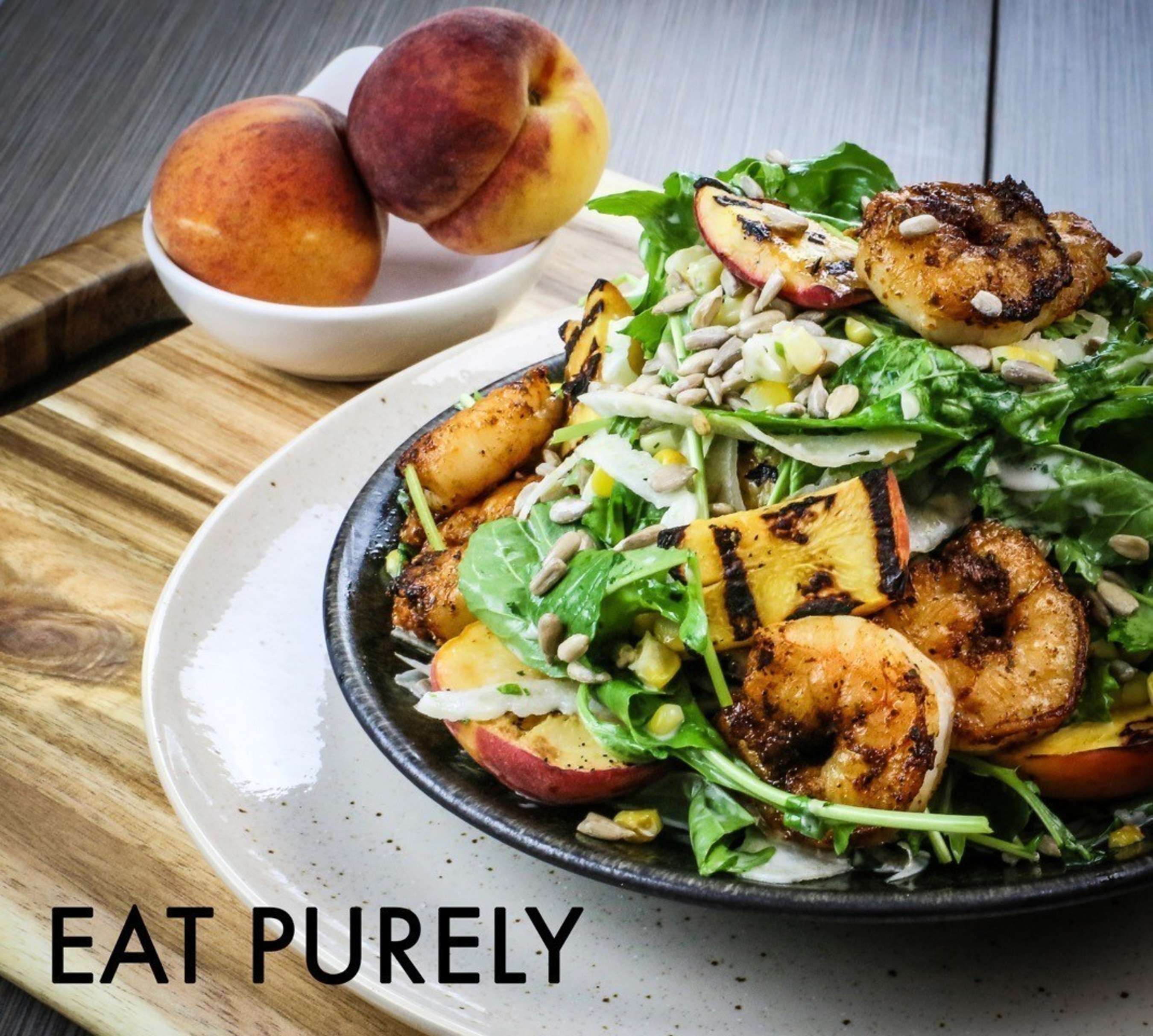 Blackened Shrimp and Grilled Peach Salad from Eat Purely