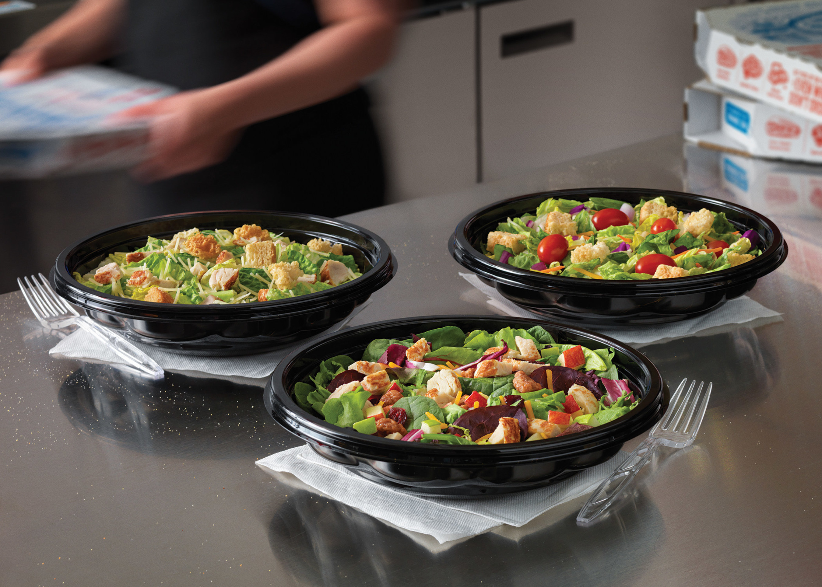 Domino's is now offering salads nationwide. The salads are available in three varieties: Classic Garden, Chicken Caesar and Chicken Apple Pecan.