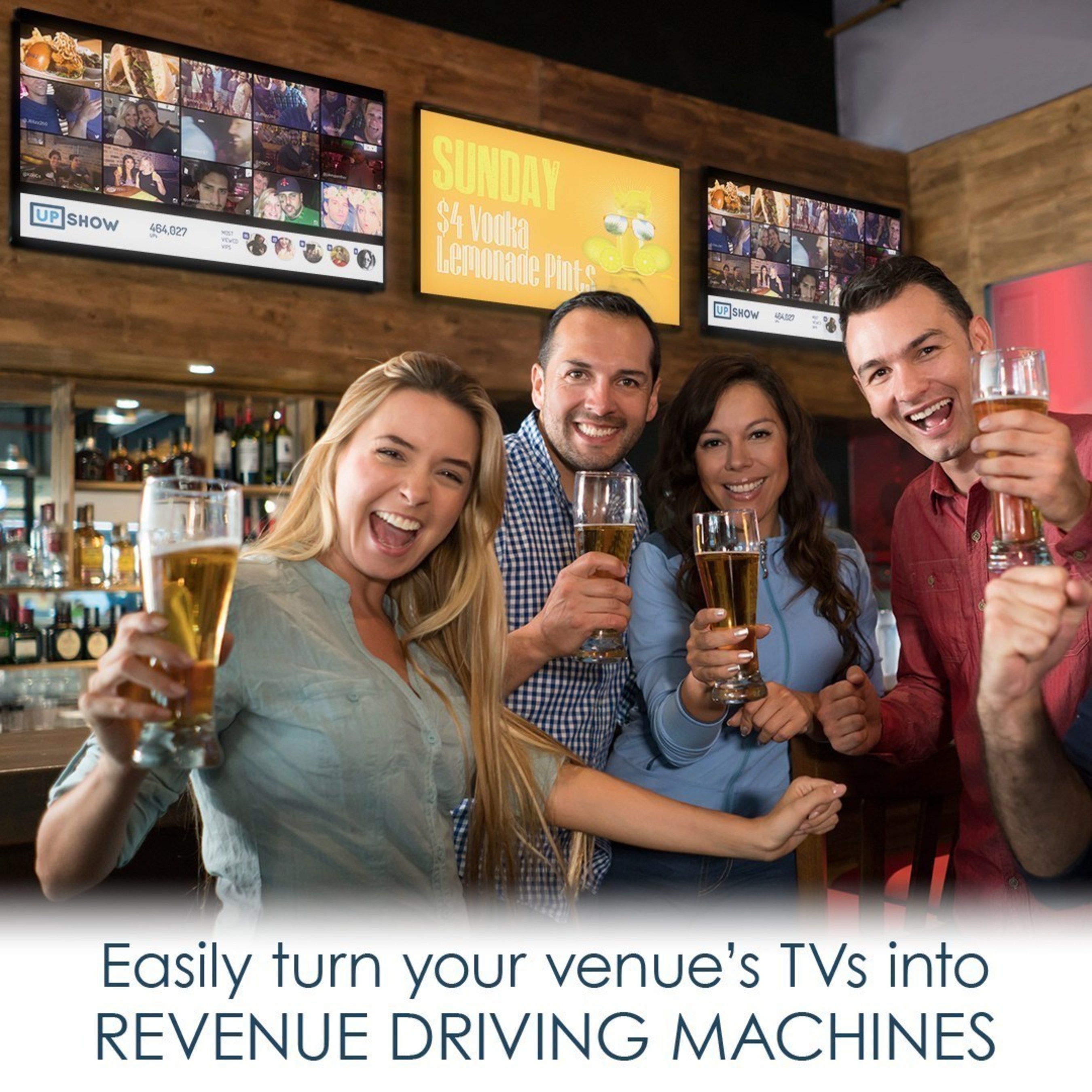 UPshow's Promo & Social Displays drive marketing programs through a business's televisions.