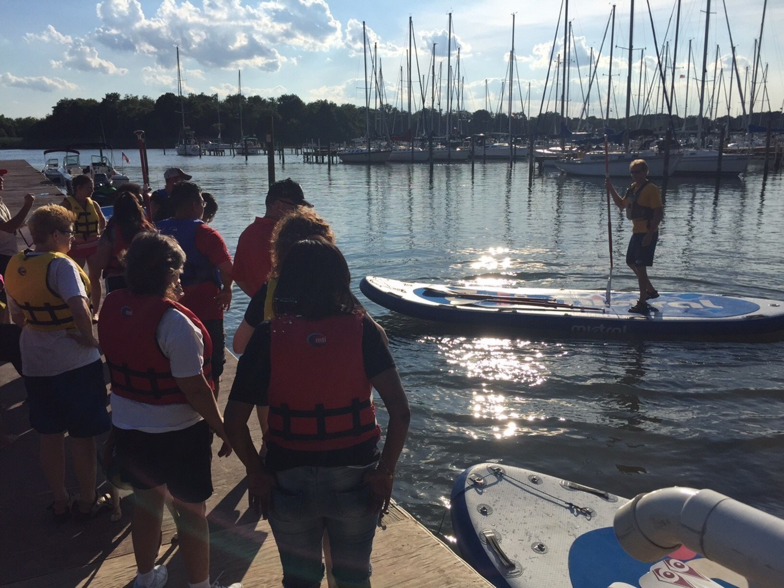 Wounded veterans recently participated in a monster stand-up paddleboarding competition at a program gathering with Wounded Warrior Project in Middle River, Maryland.