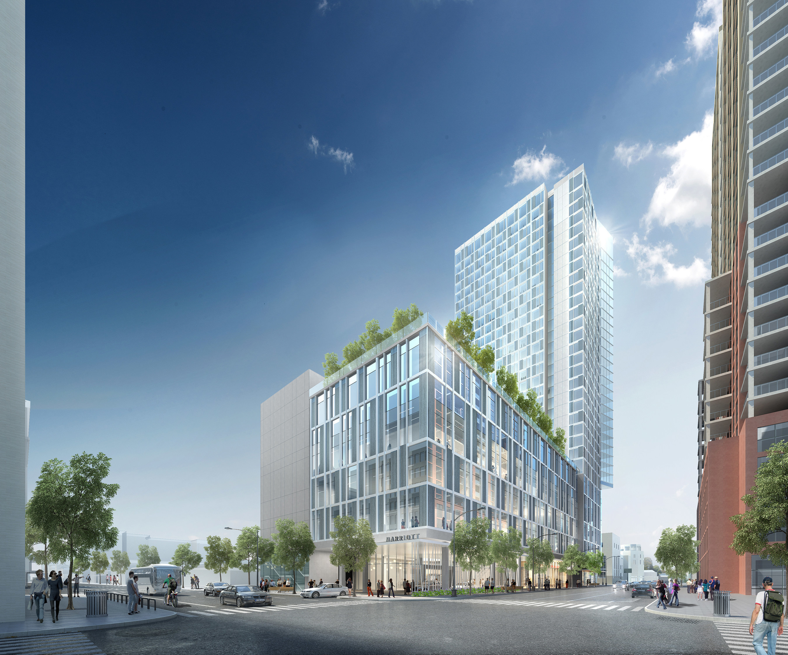 White Lodging announced it will develop a  Marriott hotel in downtown Austin adjacent to the city's convention center . The hotel is scheduled to open in 2019, and is one of two properties announced by the company Wednesday that will add around 1,000 hotel rooms to downtown Austin.