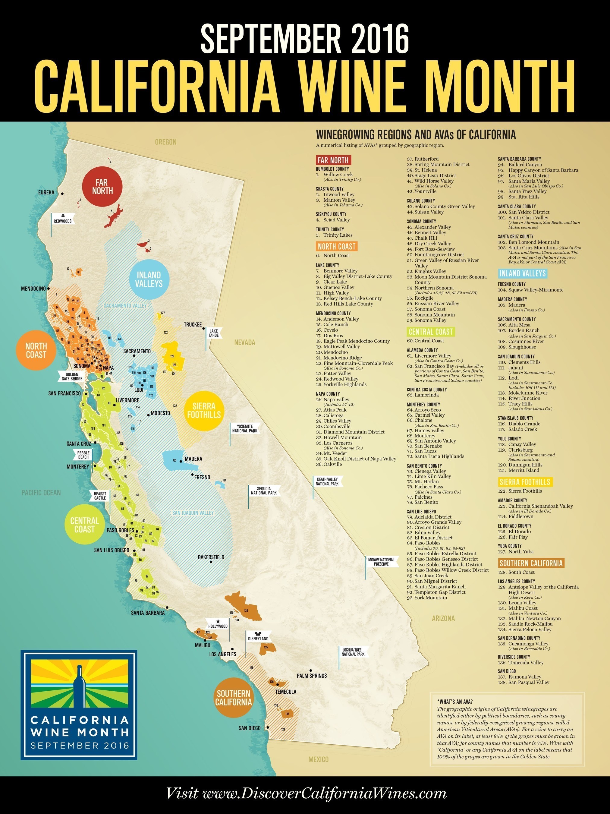 A California Wine Month poster featuring the state's wine regions and 138 American Viticultural Areas can be ordered at: www.discovercaliforniawines.com/californiawinemonth or by emailing communications@wineinstitute.org .