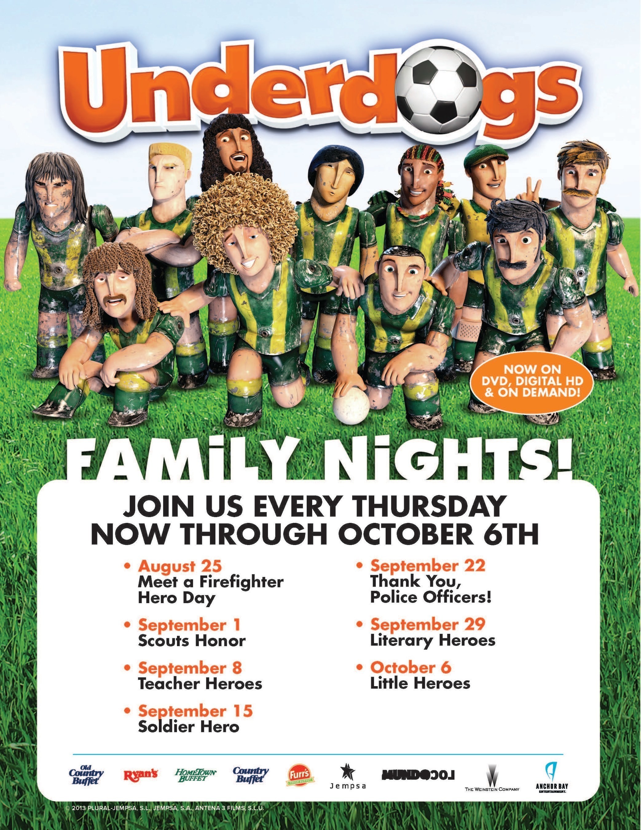 Ovation Brands(R) and Furr's Fresh Buffet(R) present Underdogs Family Night from August 25th through October 6th.