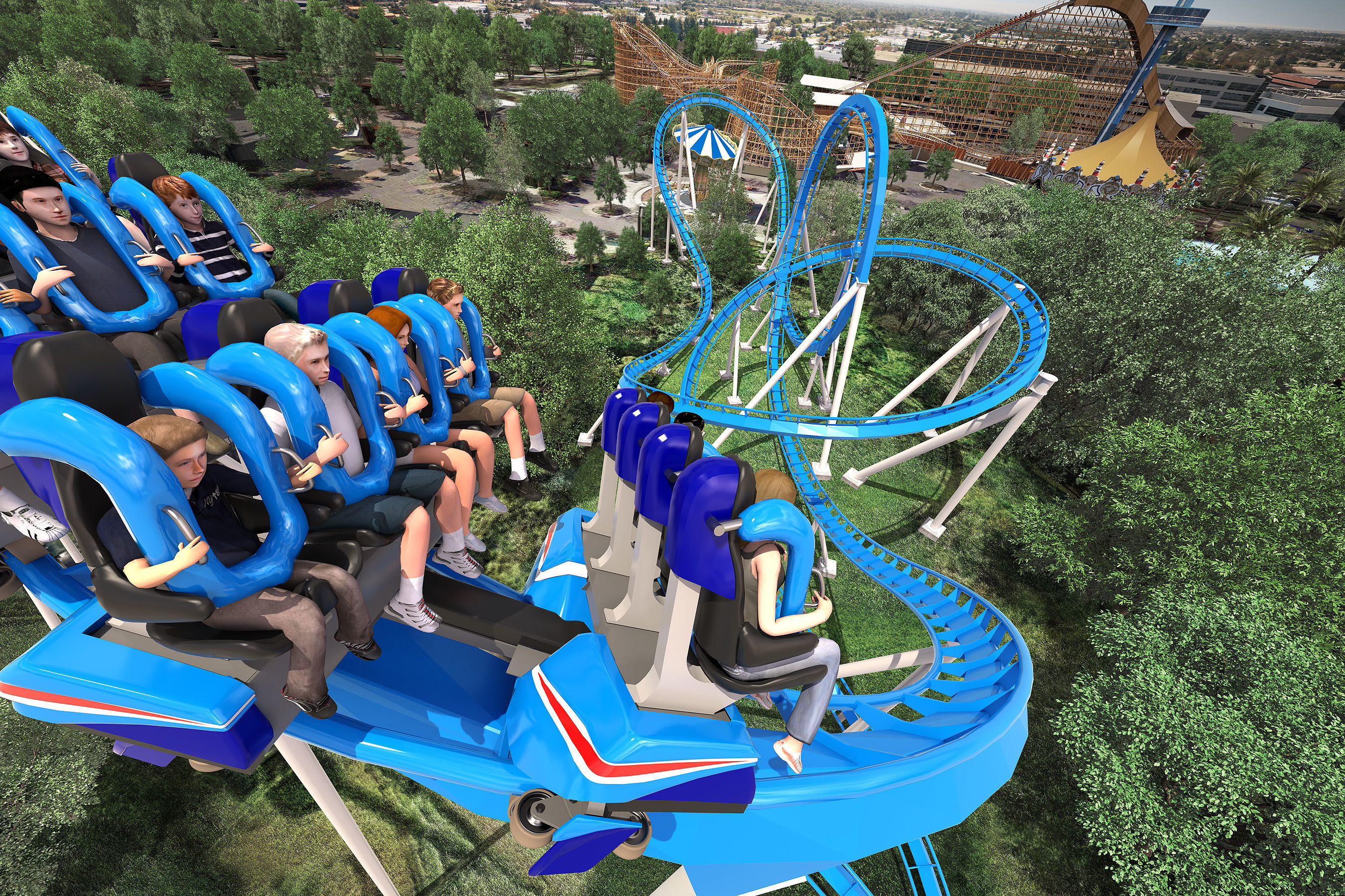 A rendering of the floorless Patriot roller coaster coming to California's Great America in 2017.
