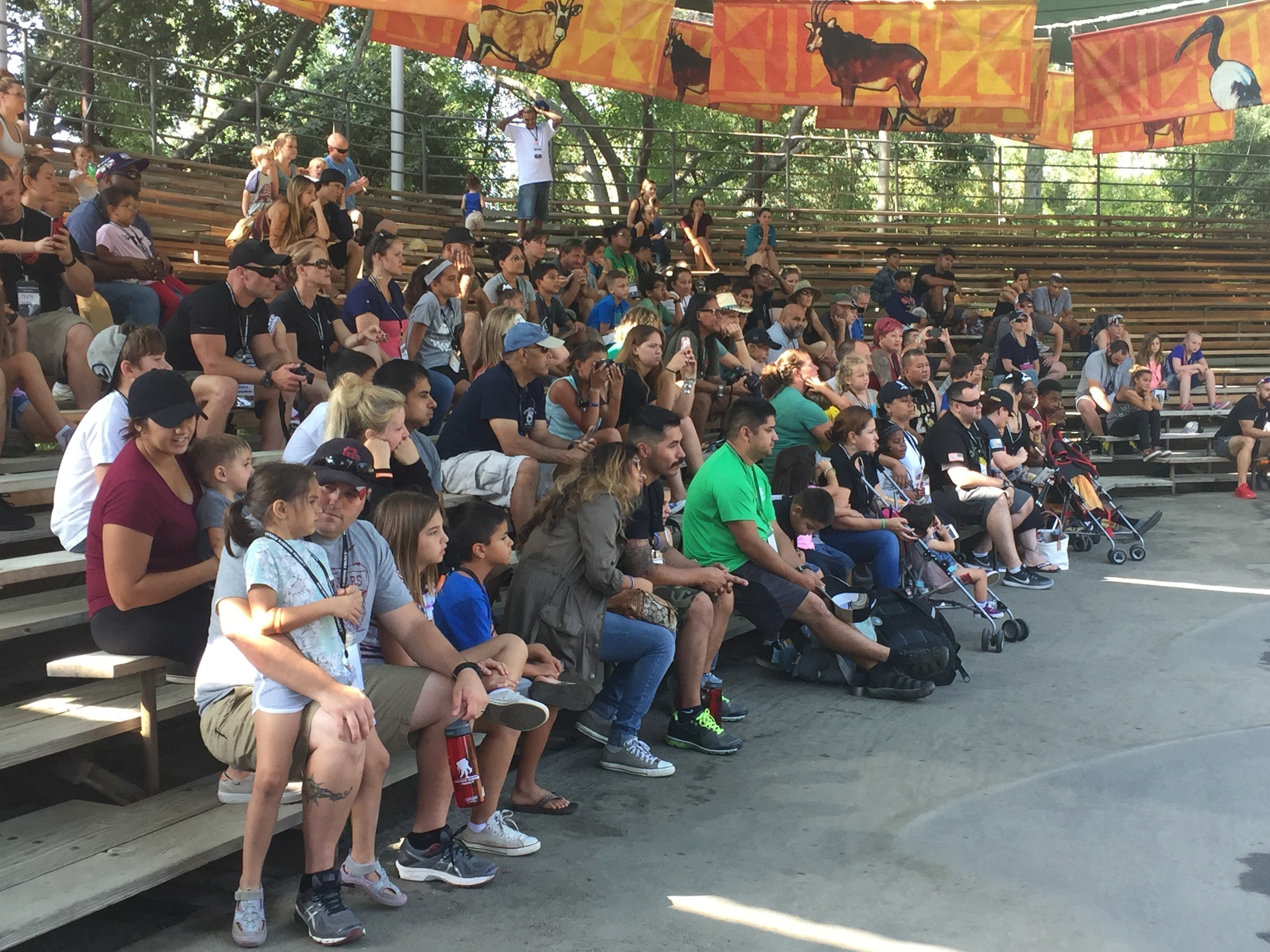 Injured veterans and their families watched an animal presentation during a recent Wounded Warrior Project outing at the San Diego Zoo Safari Park.