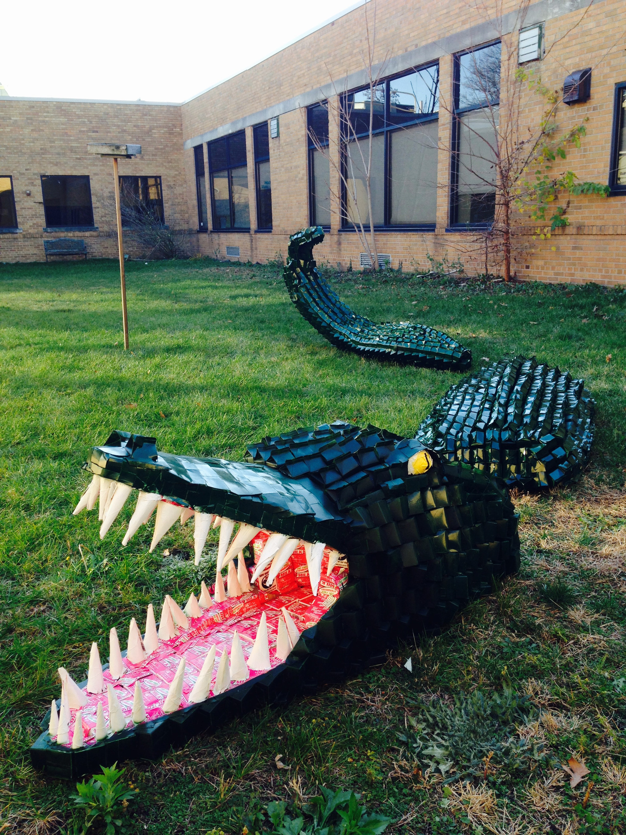 Southfield Regional Academic Campus from Southfield, Michigan, won the Made By Milk(TM) 2015 Carton Construction Contest grand prize of $5,000 for their 16-foot carton sculpture Alligator, made out of 1,345 repurposed milk cartons.
