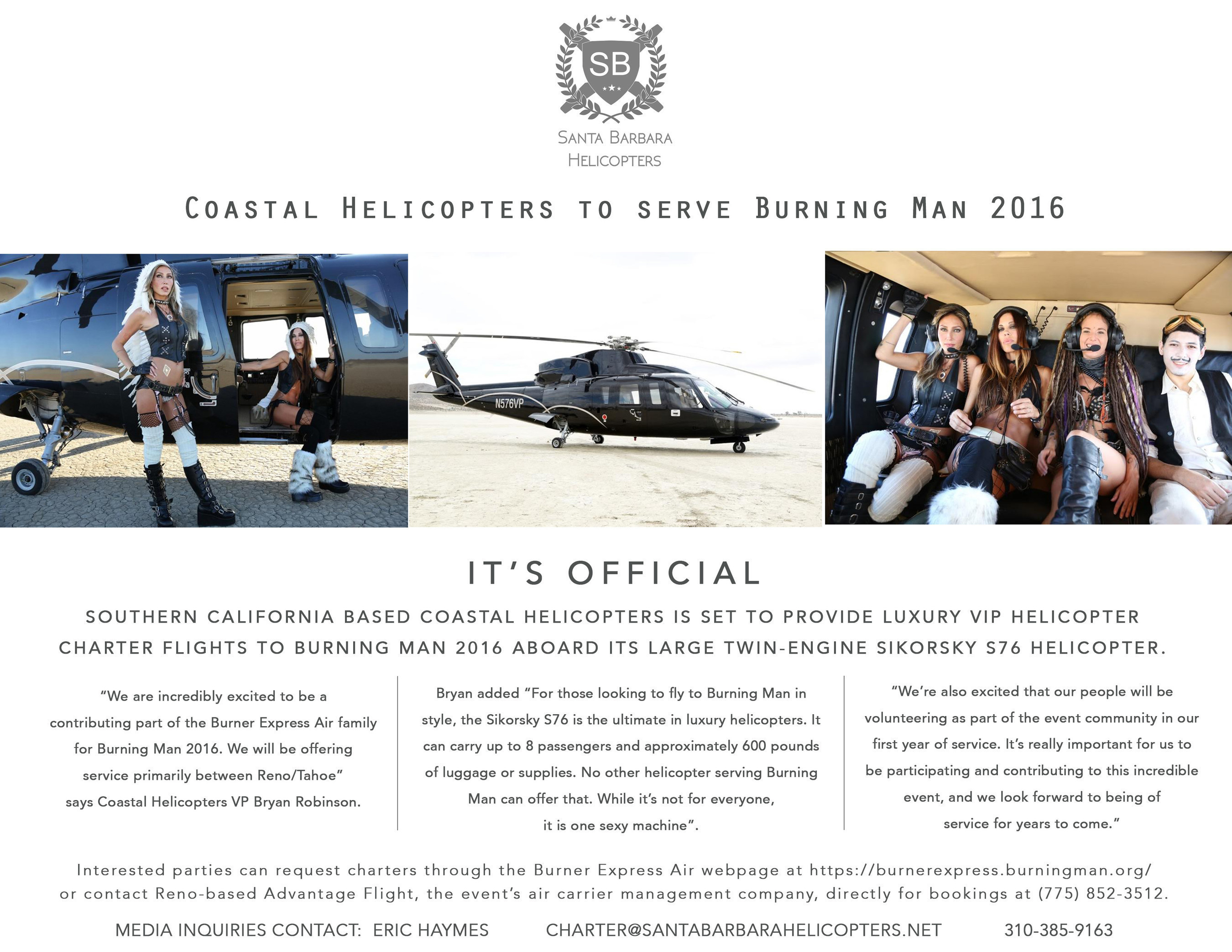 Luxury VIP helicopter charter flights to Burning Man 2016