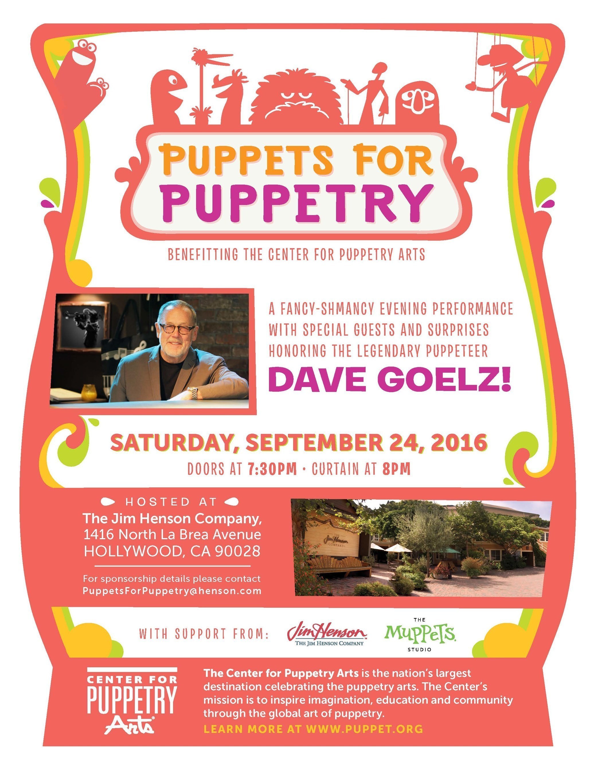 THE JIM HENSON COMPANY HOSTS, "PUPPETS FOR PUPPETRY" FUNDRAISER TO HONOR THE ESTEEMED PUPPETEER DAVE GOELZ ON SEPTEMBER 24, 2016