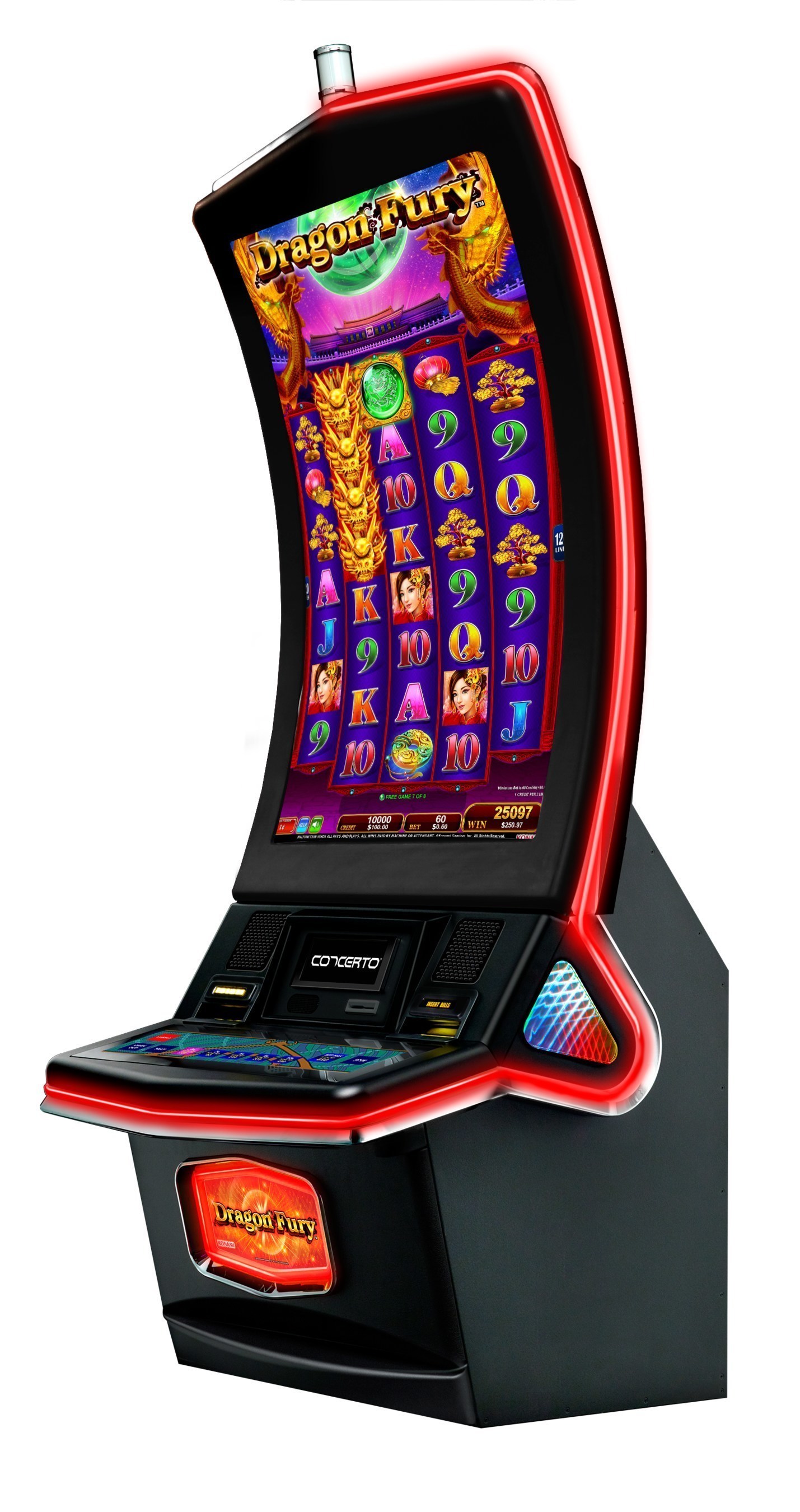 Konami expands Concerto's proven features to a complete collection of video slot products including multi-game, slant, curved single screen, and flat single screen--all displayed with signature elements of the popular upright cabinet.