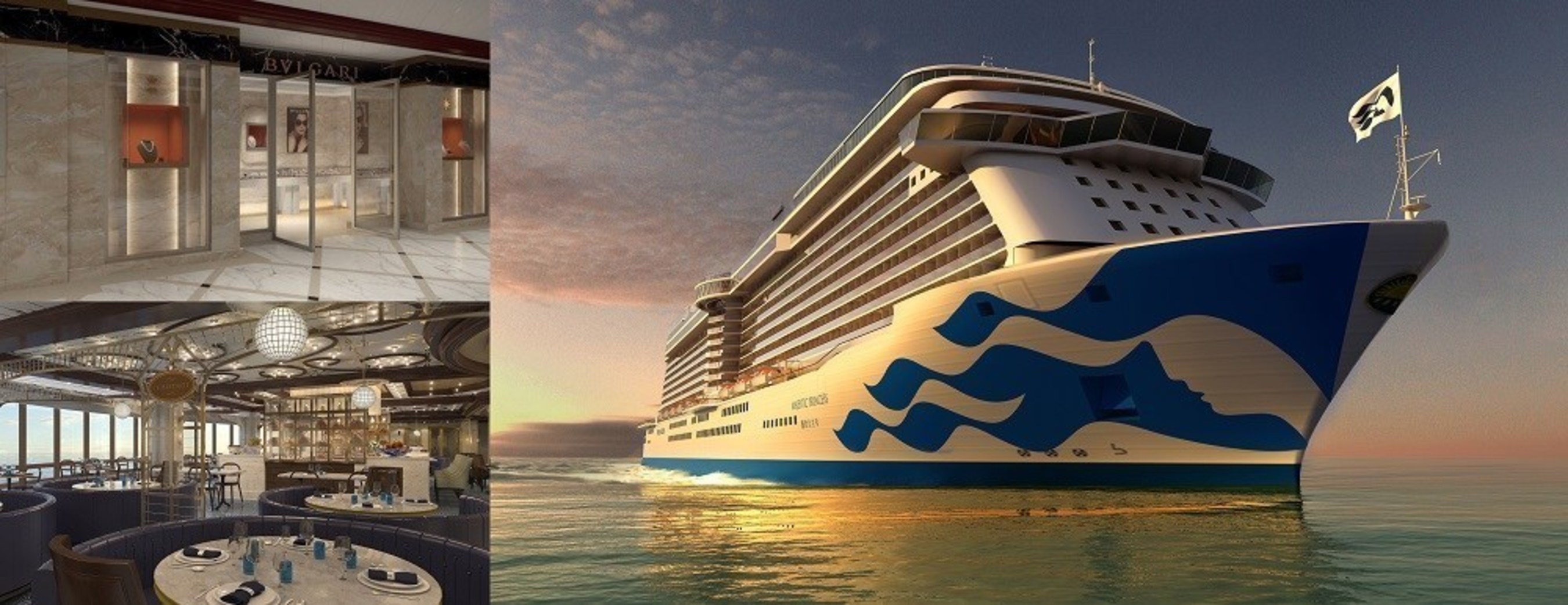 Princess Cruises unveils design and key features for newest ship, Majestic Princess (pictured from top to bottom, The Shops of Princess and  Le Bistrot Restaurant)