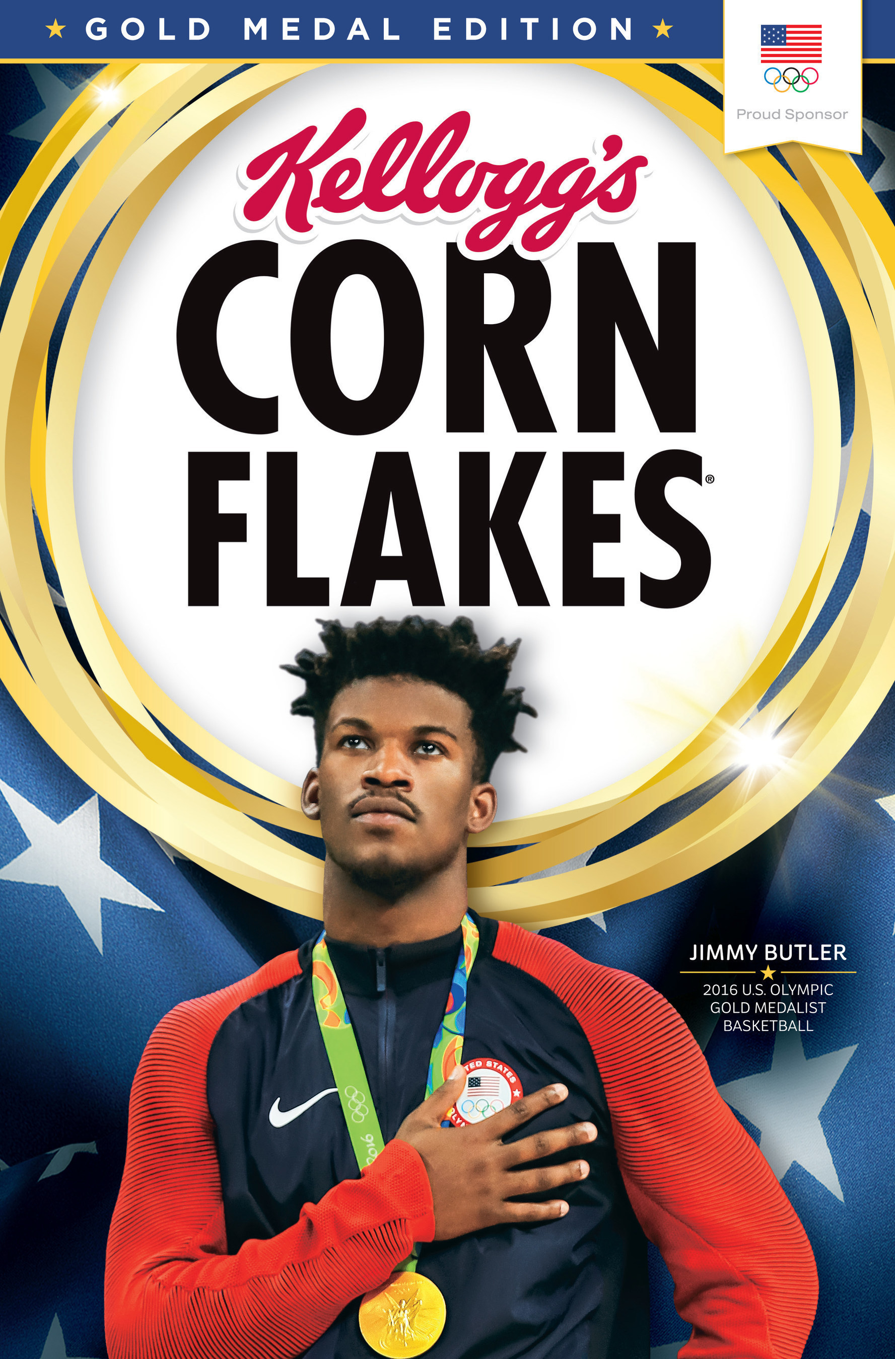 Jimmy Butler of Team Kellogg's is being featured on gold medal edition boxes of Kellogg's Corn Flakes. #GetsMeStarted