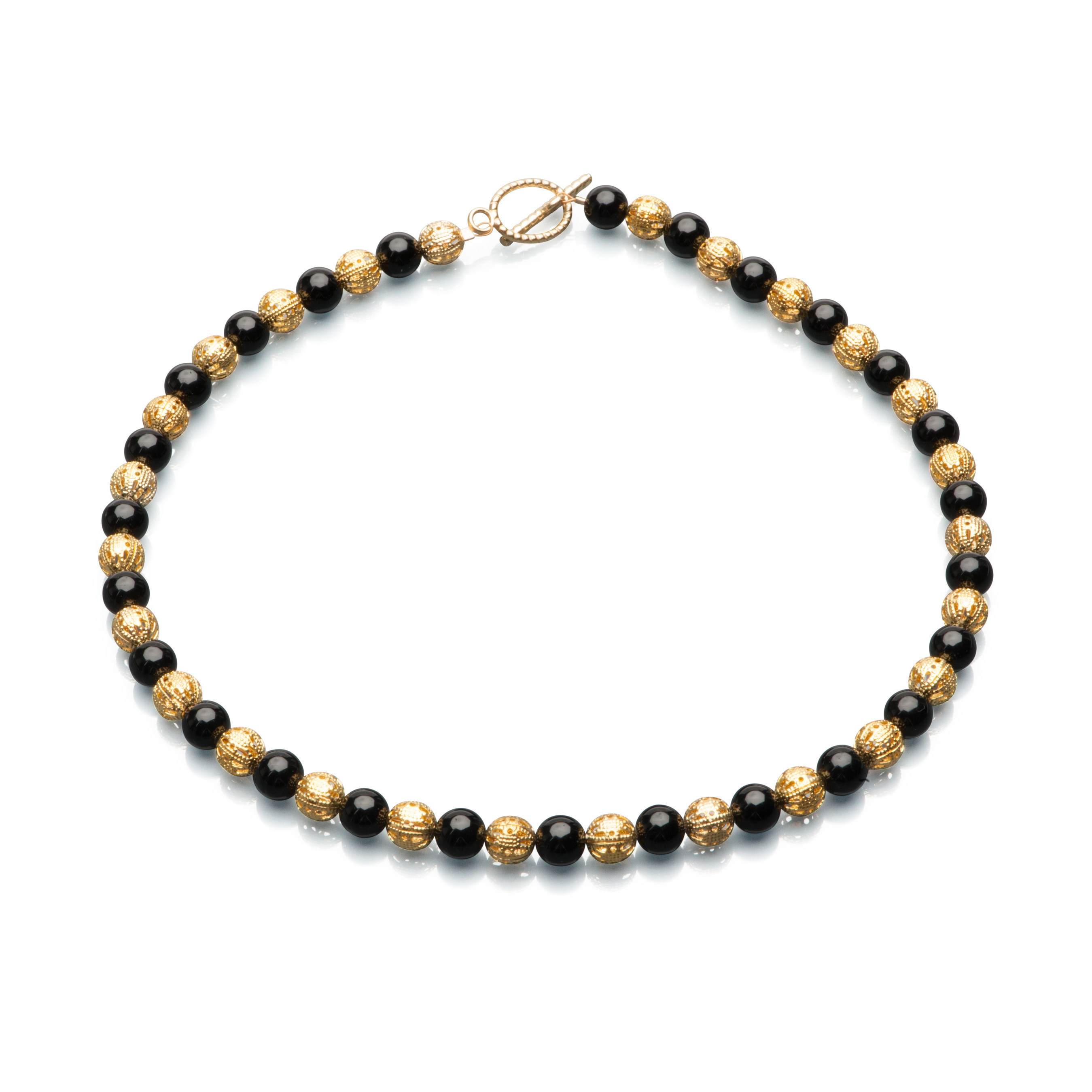 Artistic Falls Black Oness and Gold Tone Bead Necklace