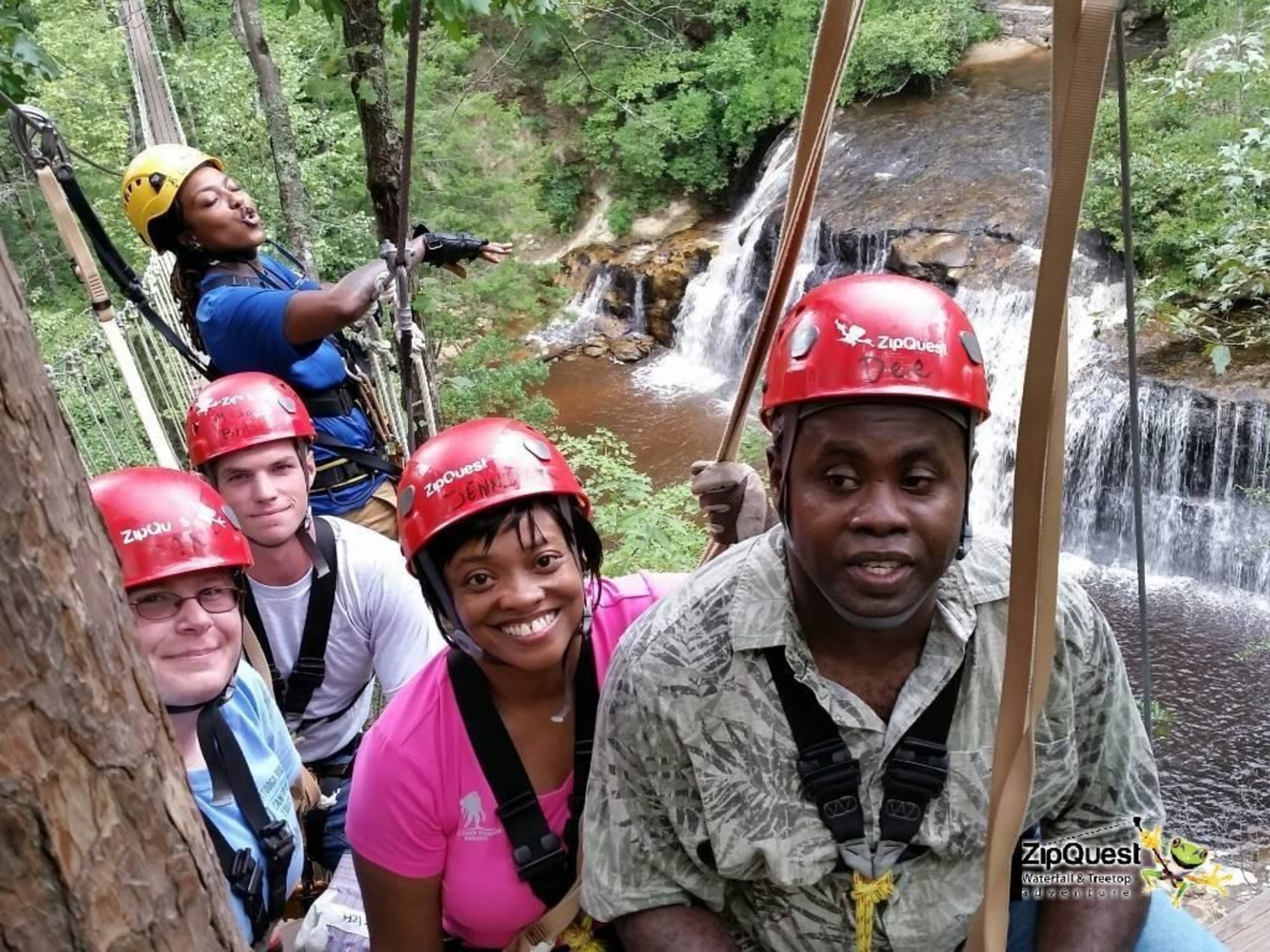 Veterans and their families explored Carver's Falls in Fayetteville during a Wounded Warrior Project trip to ZipQuest Waterfall and Treetop Adventure.