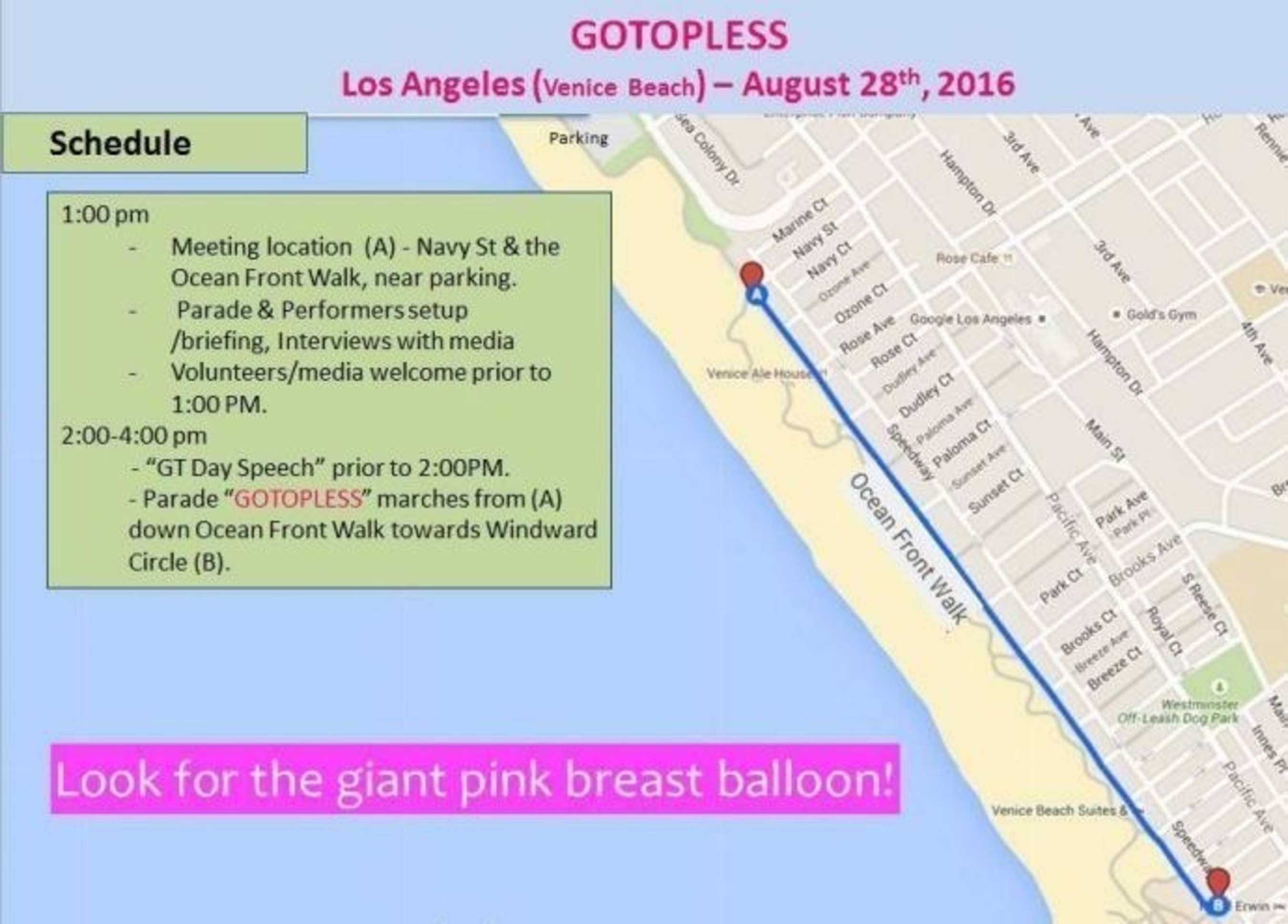 GoTopless Pride Parade in Venice Beach, CA to mark 9th Annual GoTopless Day on Aug. 28
