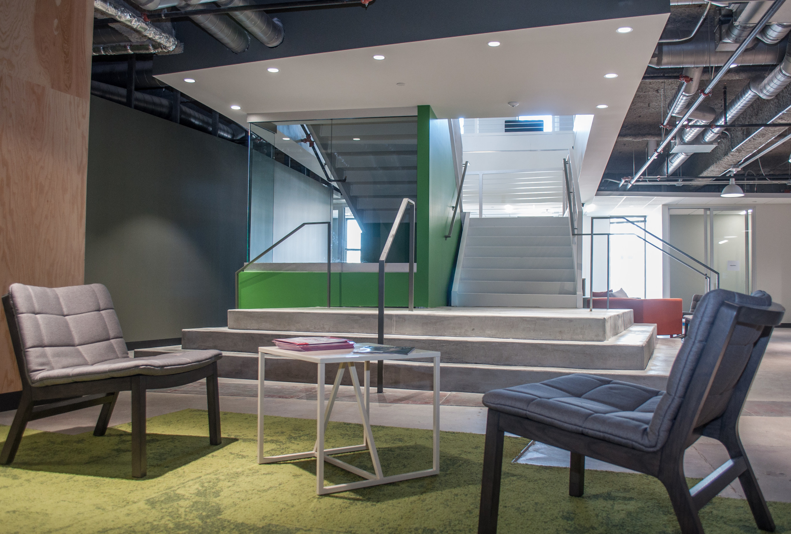 A focal point of EatStreet's new headquarters is an eye-catching staircase that connects the two floors to keep the entire team connected.