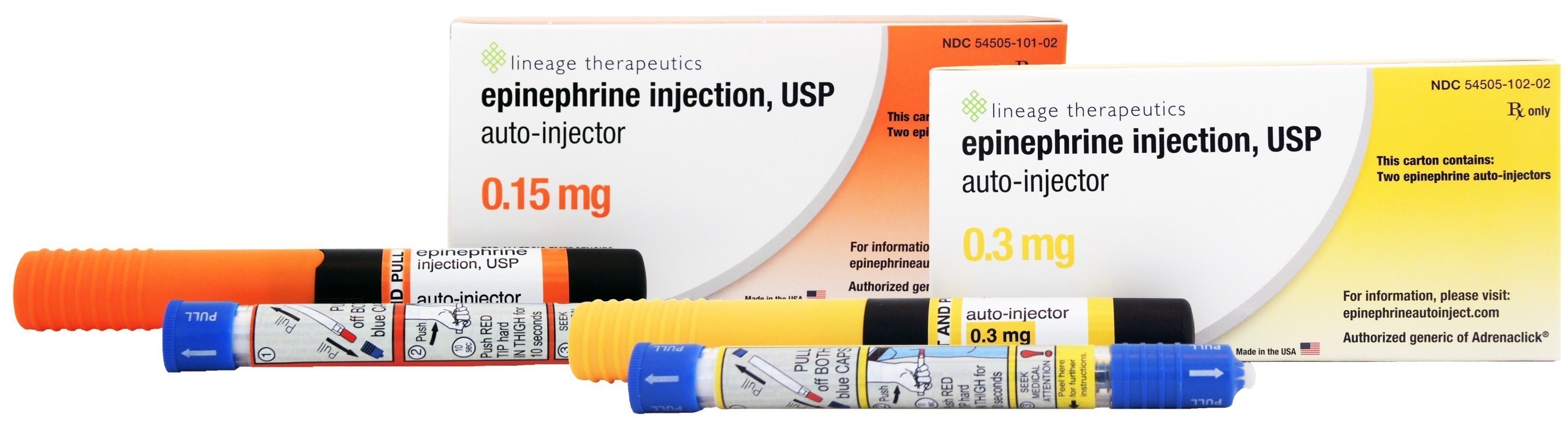 Epinephrine Injection, USP Auto-Injector, 0.15 mg and 0.3 mg, the authorized generic to Adrenaclick(R), is currently available in pharmacies across the United States