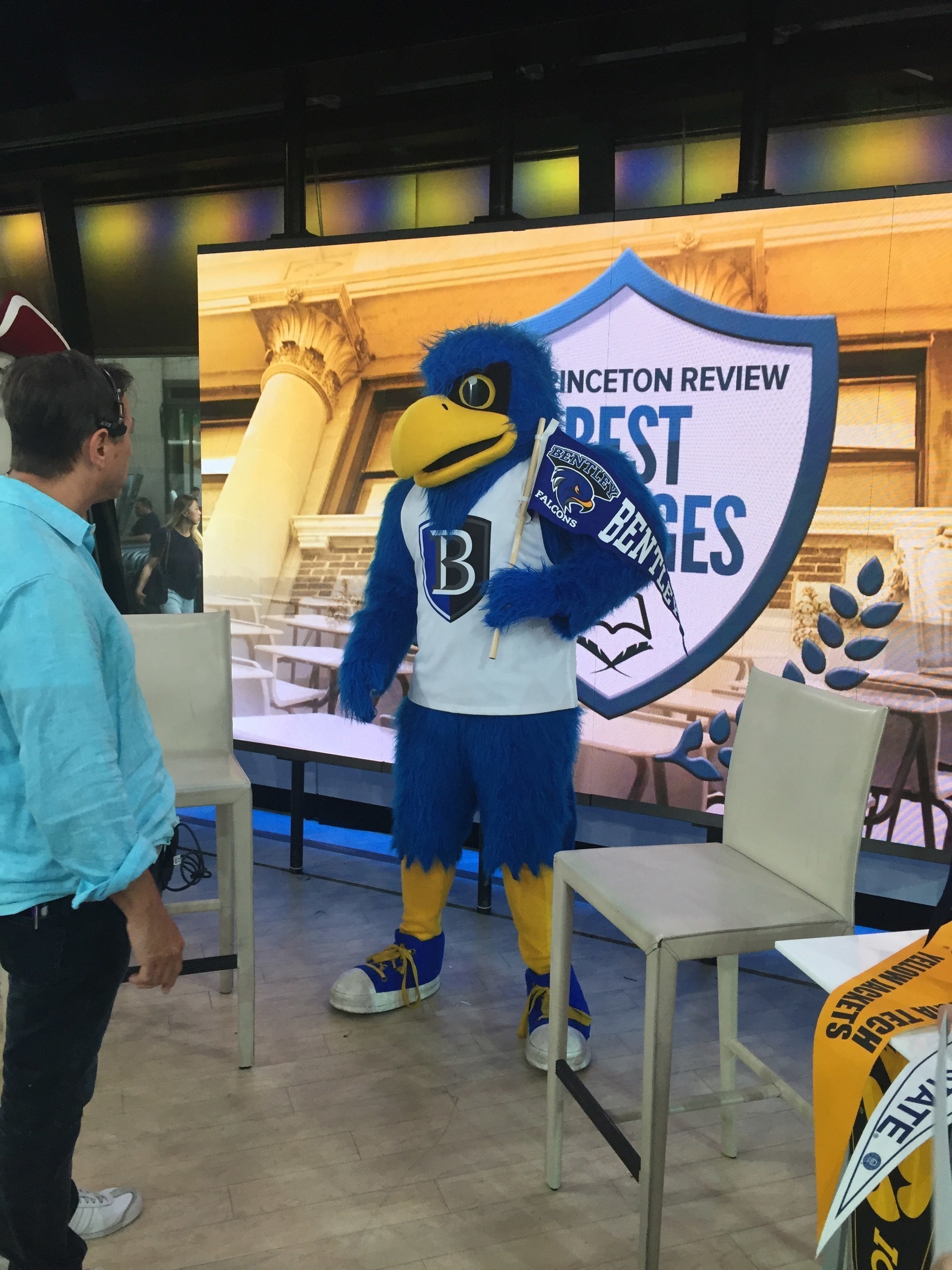 Bentley University mascot Flex appears on TODAY Show as Bentley Career Services ranked #1 in Princeton Review annual college guide.