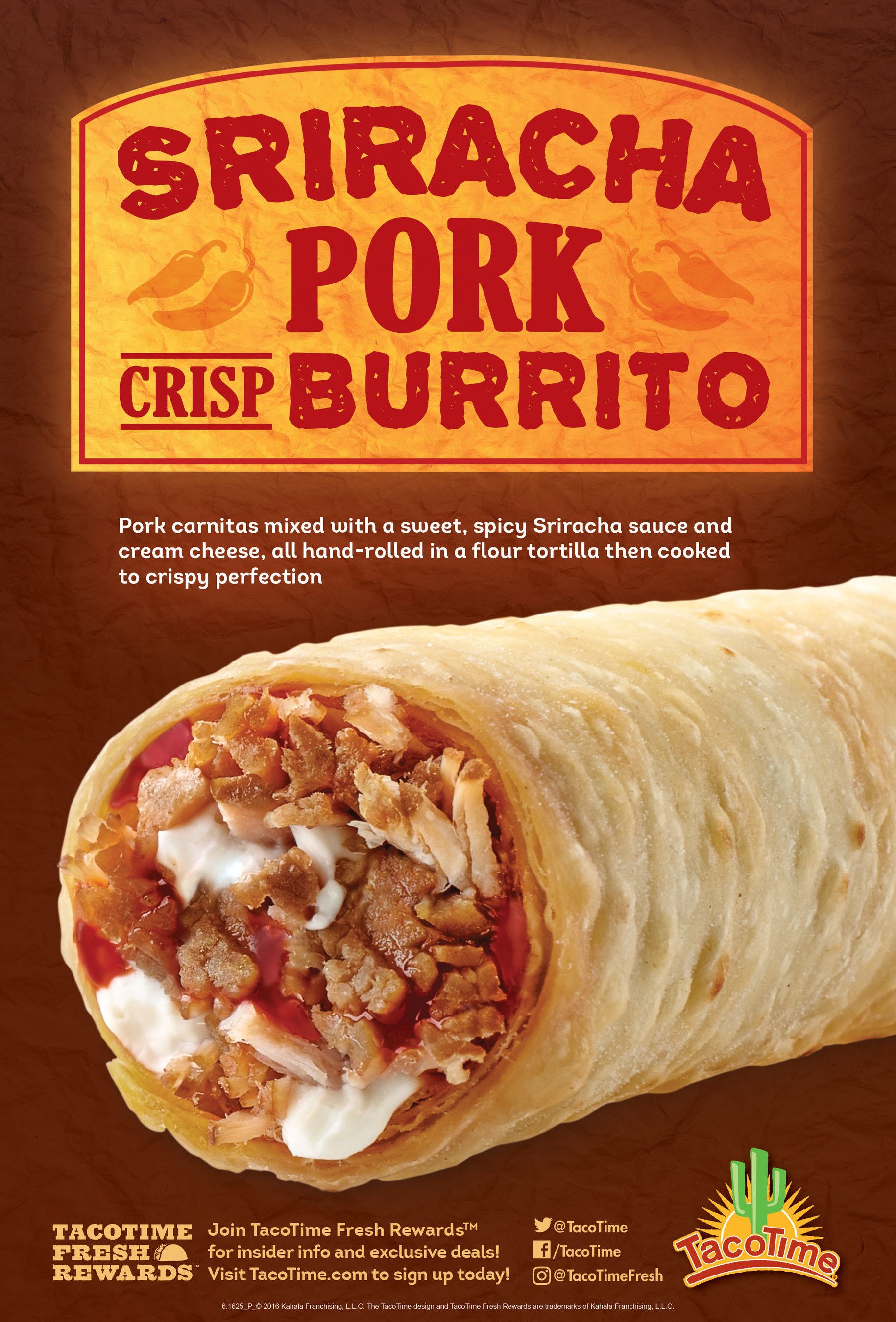 TacoTime(R) spices things up with the new Sriracha Pork Crisp Burrito, available beginning August 31 for a limited time only.