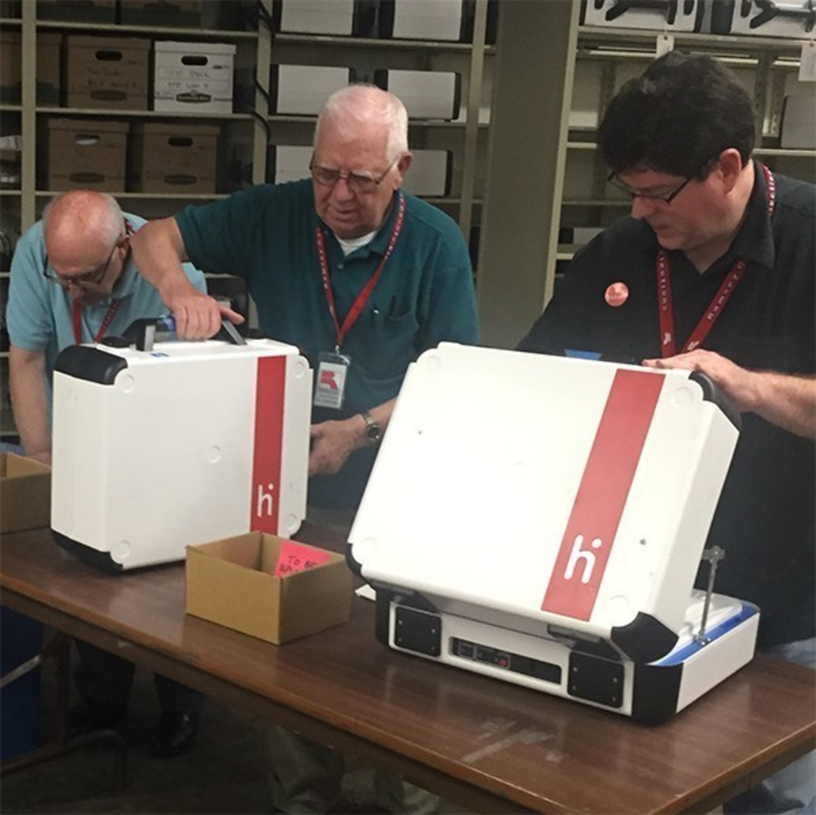 At the end of Election Day, locked and sealed Verity ballot counters are returned to Ramsey County headquarters to be opened by supervised elections staff.