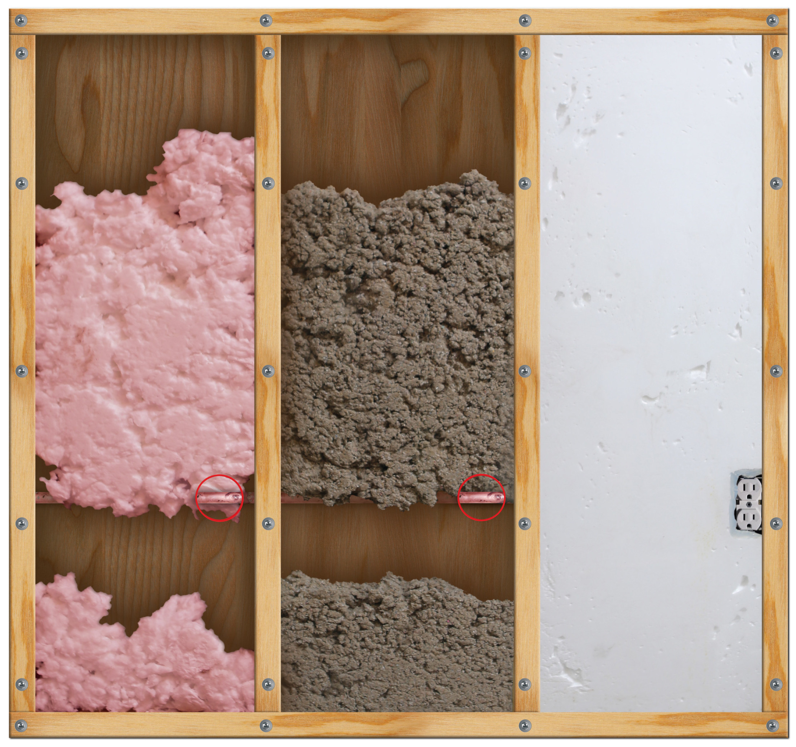 3 Panel comparison showing premium foam to other types of insulation materials.