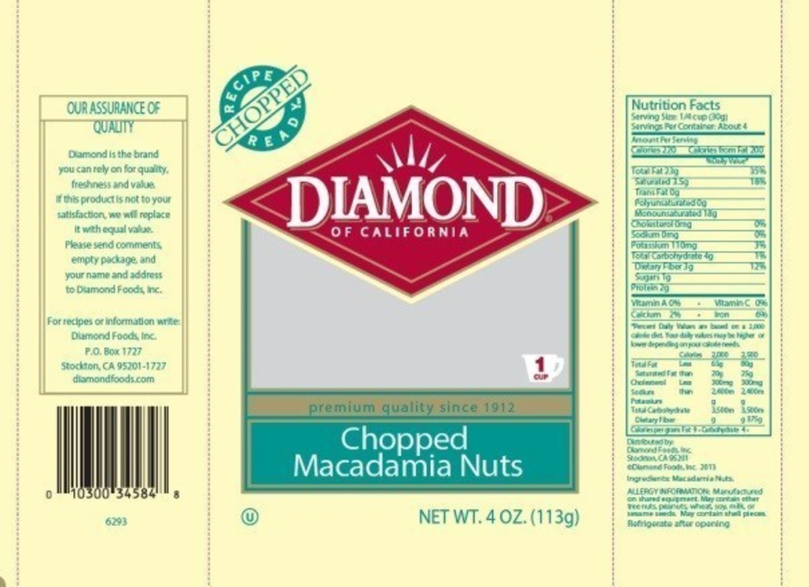 Diamond of California(R) Chopped Macadamia Nuts 4oz packages