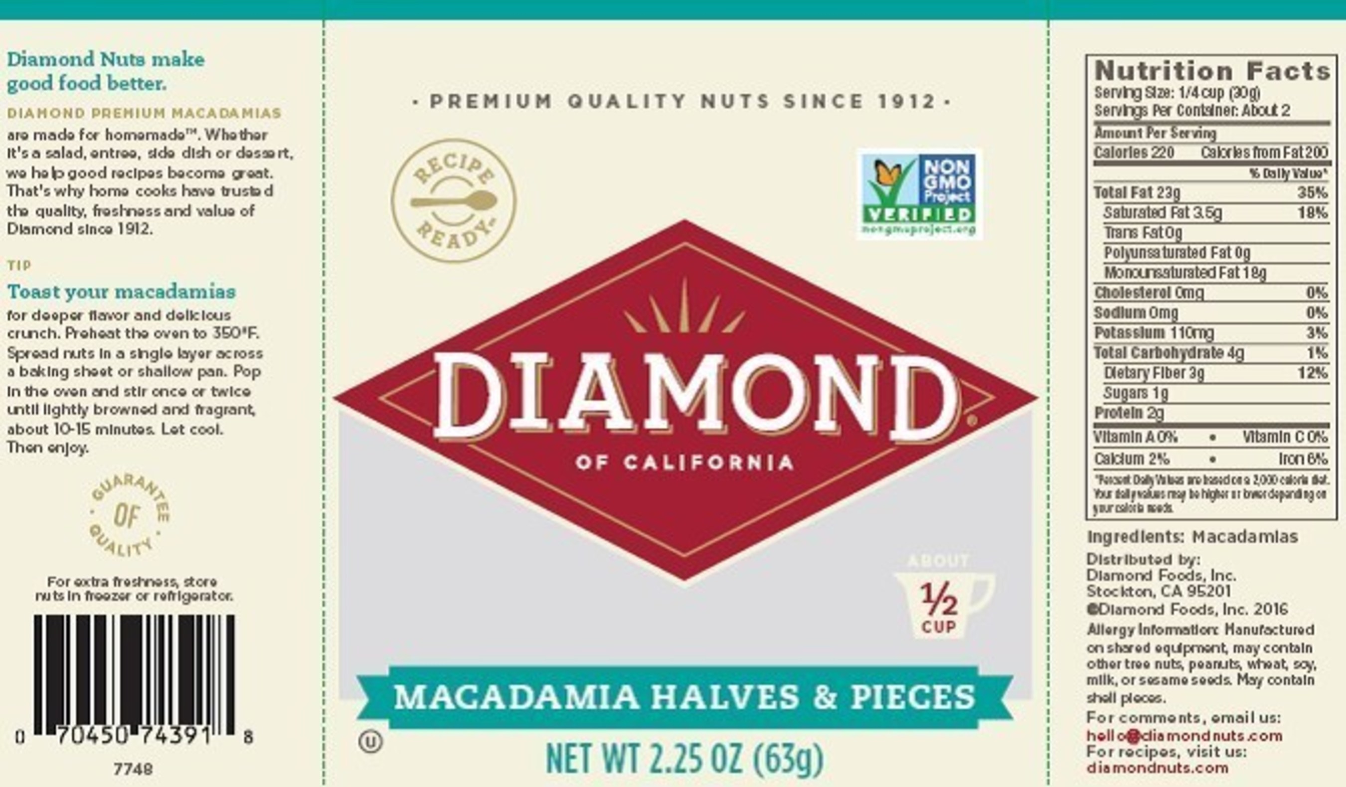 Diamond of California(R) Macadamia Halves and Pieces 2.25oz packages