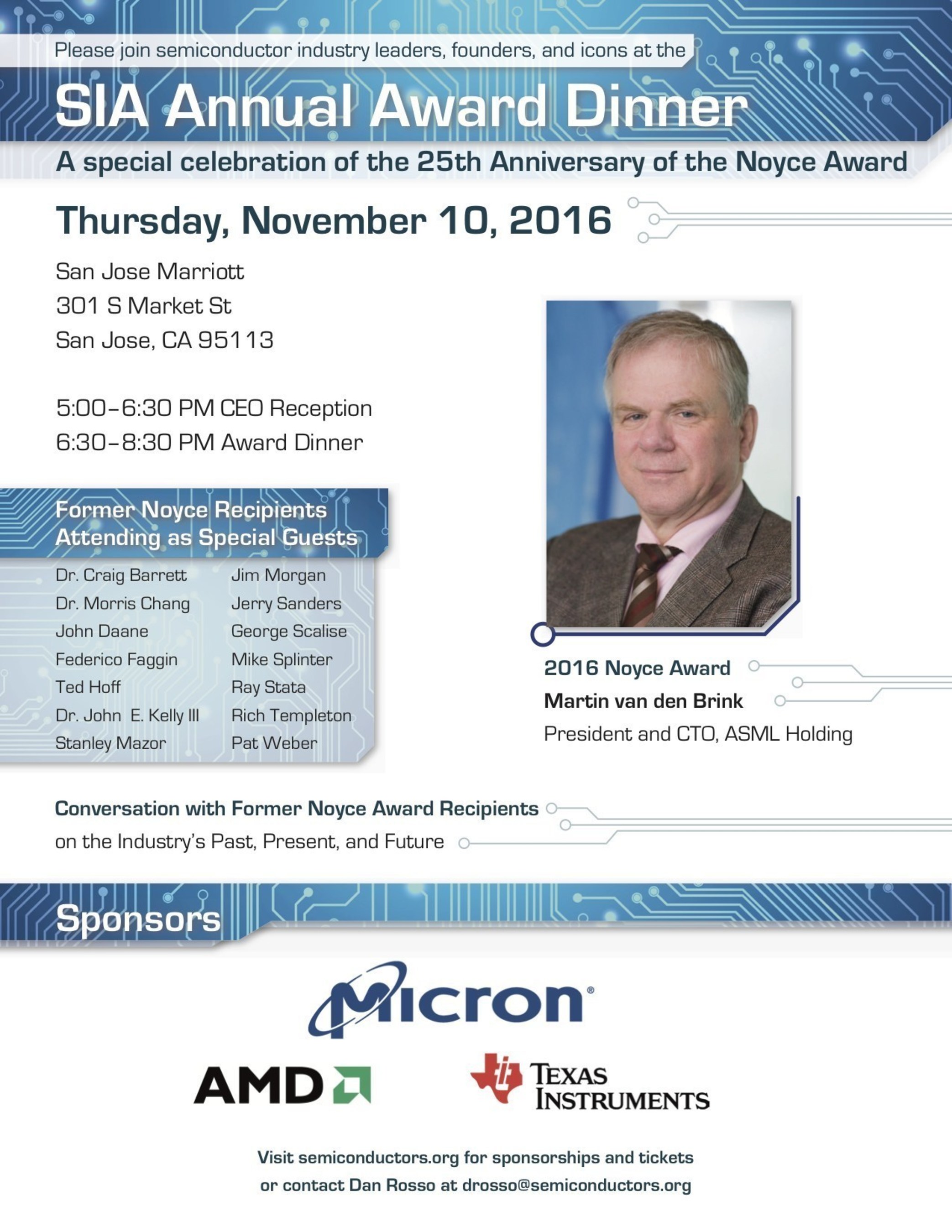 The SIA Annual Award Dinner will take place on Nov. 10, 2016 at the San Jose Marriott.