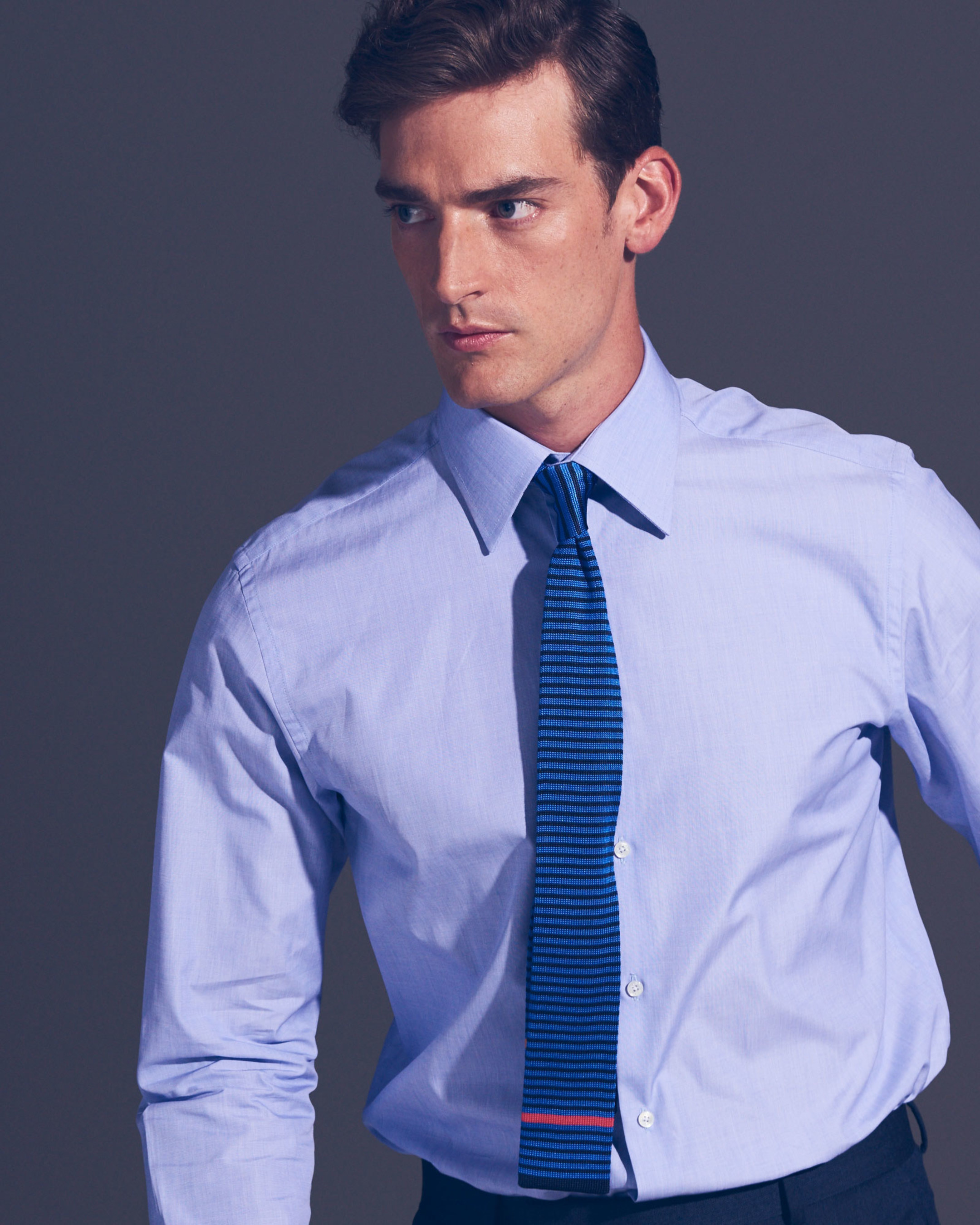Thomas Pink made in the UK 1984 Duke shirt in pale blue with Eden Stripe knit tie #outfox