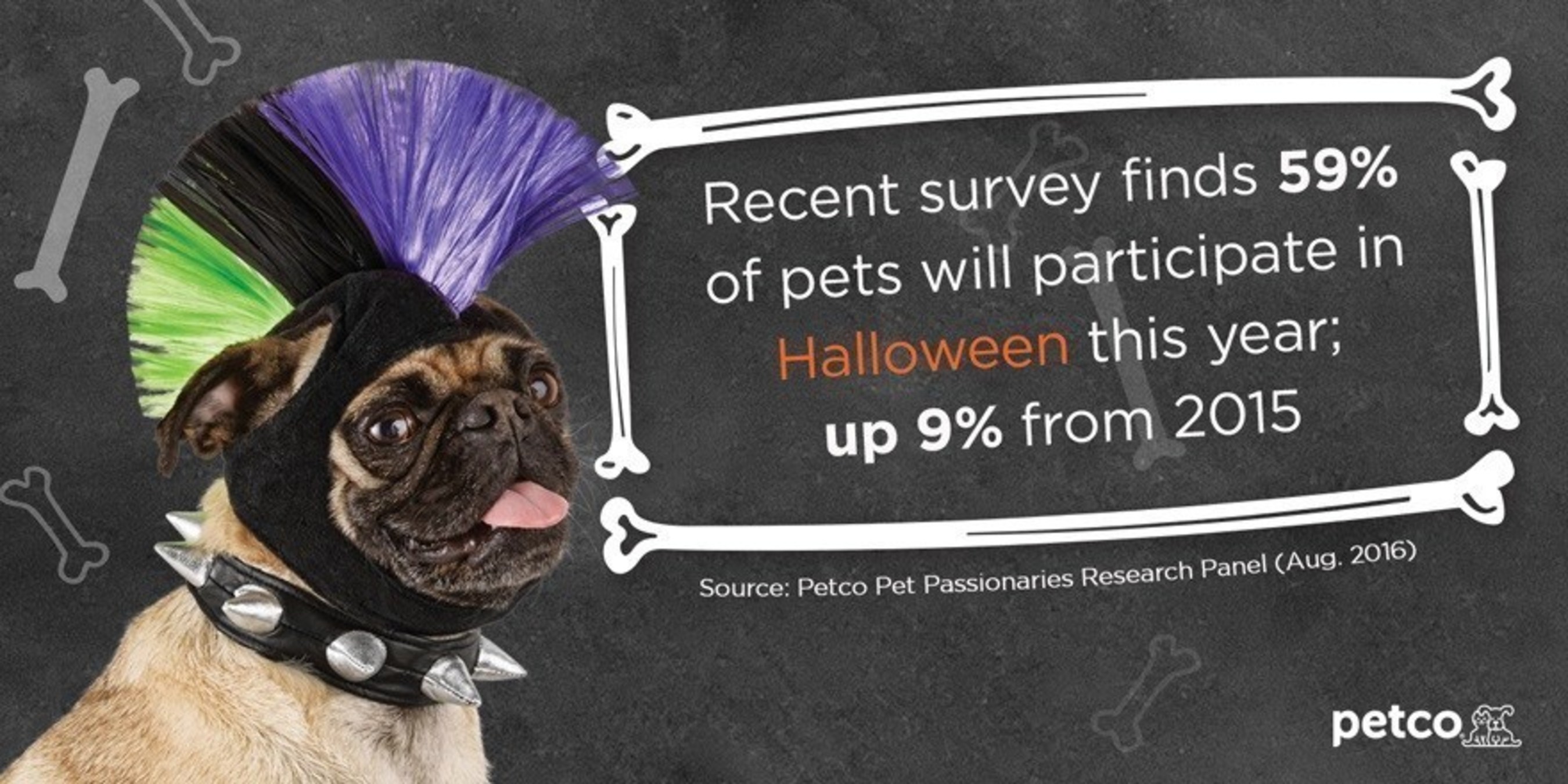 According to a recent Petco survey*, 59 percent of pet parents say their pet will participate in Halloween this year, a 9 percent increase from 2015