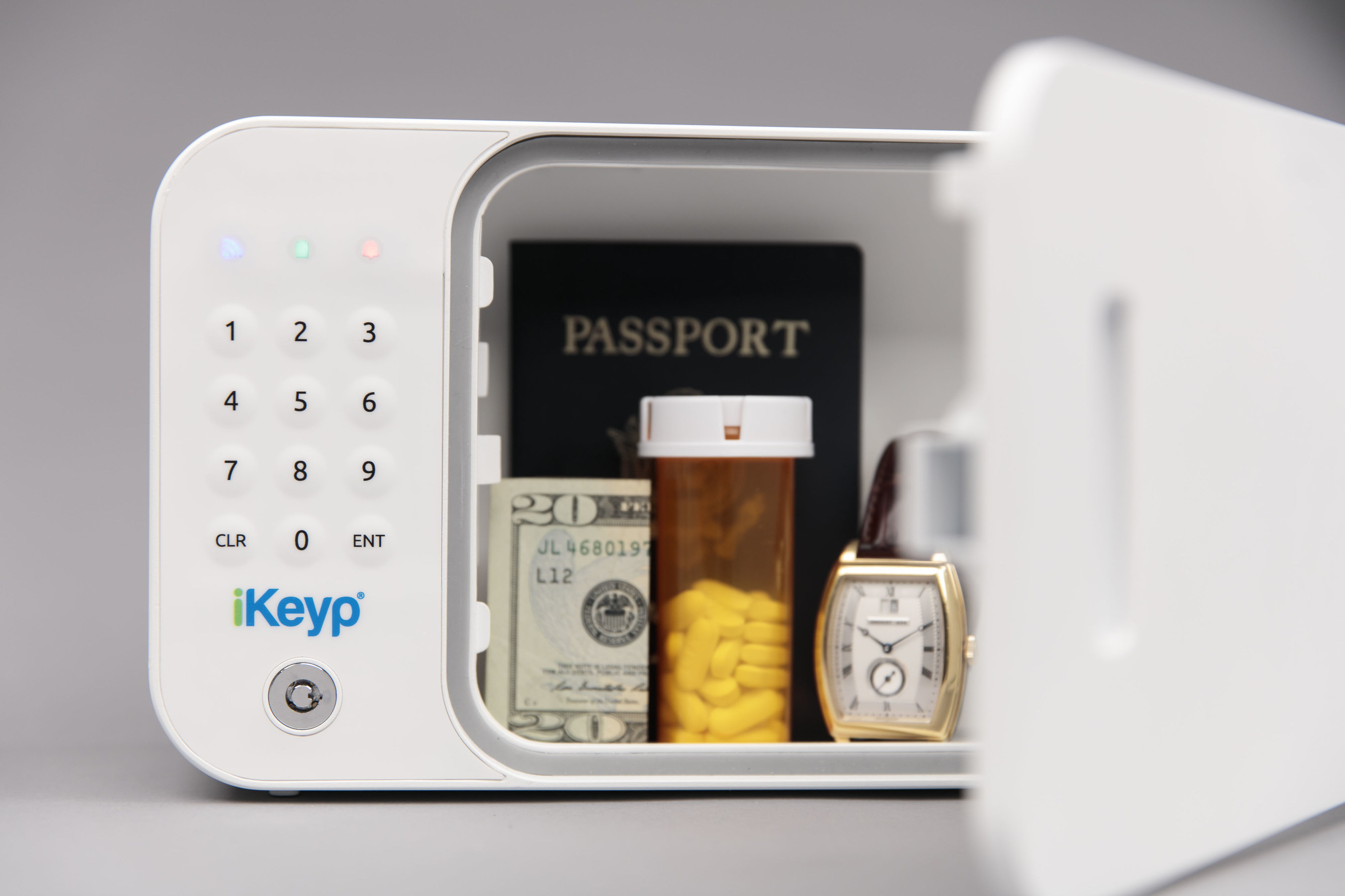 The iKeyp's interior compartment can hold up to eight prescription bottles, as well as personal items such as jewelry, money, credit cards and sensitive items such as identification documents.