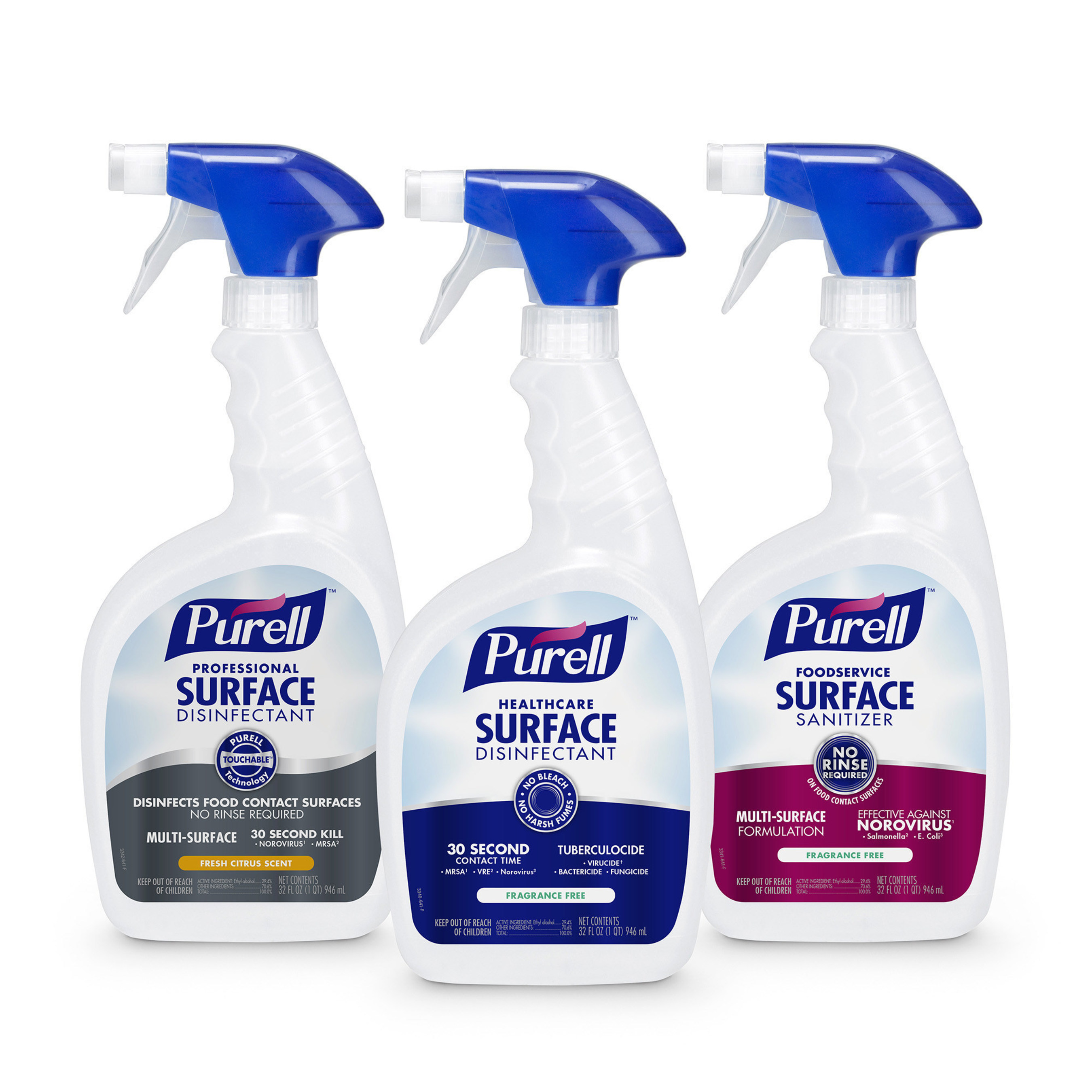 PURELL(TM) Surface Disinfecting and Sanitizing products are the latest innovation from GOJO, the inventors of PURELL(R) instant hand sanitizer and the global leader in hand hygiene solutions. The expansion of PURELL(TM) products into the surface disinfecting and sanitizing category reflect the GOJO commitment to delivering exceptional well-being solutions for people, surfaces and the environment. The PURELL(TM) brand, trusted by hospitals, schools and restaurants for decades, is introducing its new surface disinfecting and sanitizing sprays into the foodservice, healthcare and professional markets.  The new PURELL(tm) Surface Disinfecting and Sanitizing Products offer powerful germ kill for MRSA, the cold and flu virus and norovirus within 30 seconds, a no rinse food contact surface formula in addition to its Design for the Environment Certification.  The new PURELL(tm) Surface Spray products are available through GOJO distribution and online retailers. For where to buy information, go to www.purellsurface.co