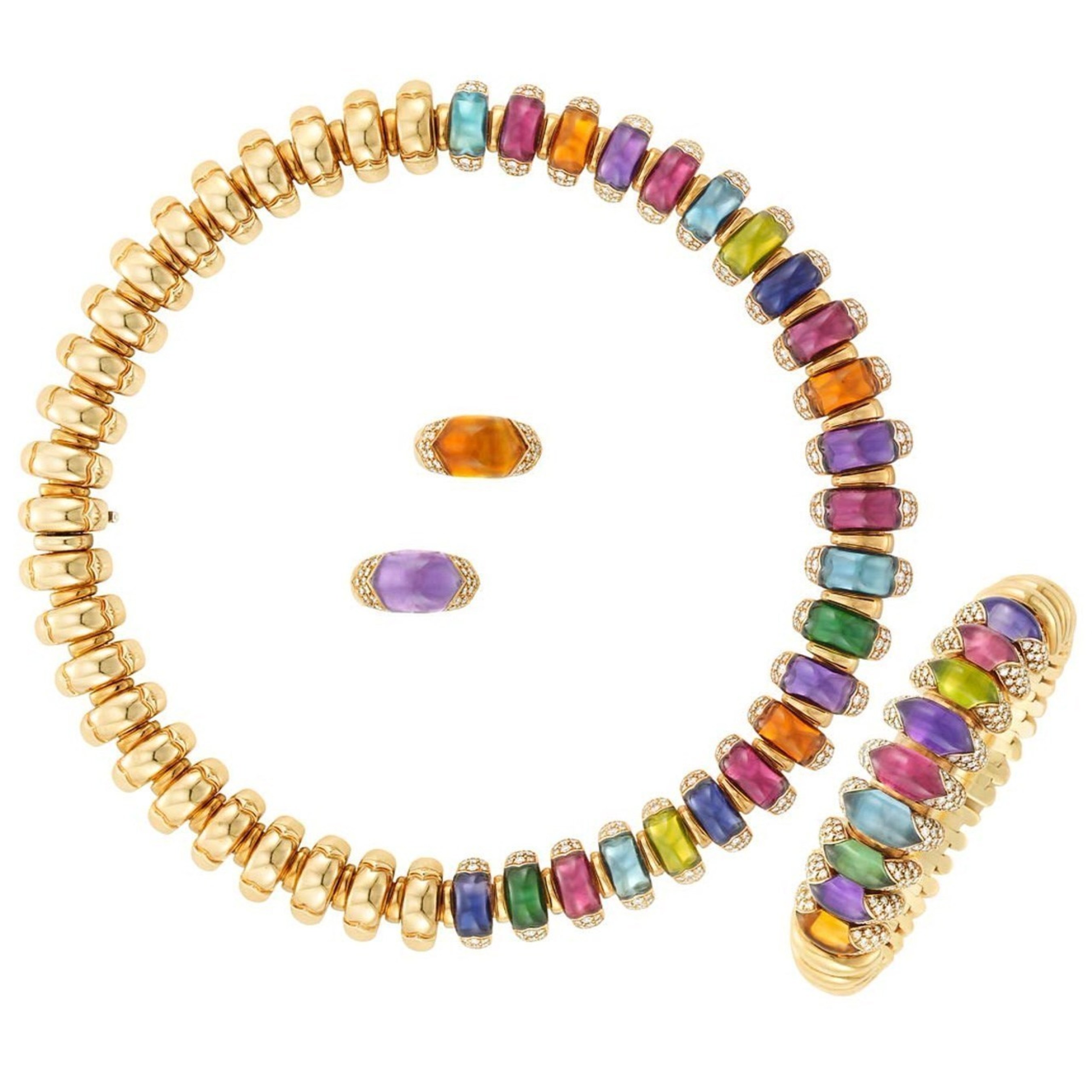 A set of Bulgari Multi-Gem Bracelet, Earrings & Necklace, by P&J