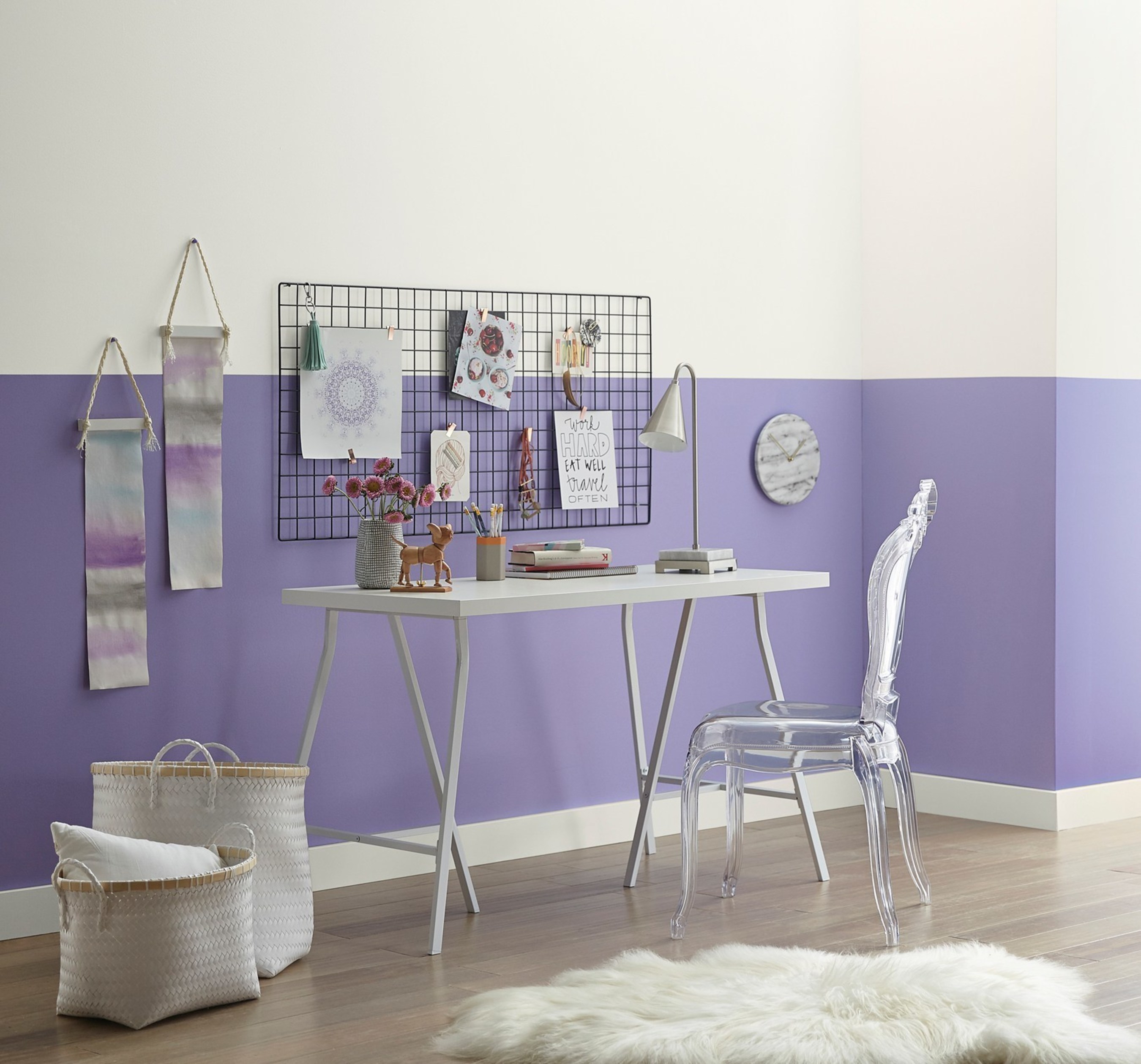 Lowe's: 4002-8A Sweet Violet/ Ace: VR058C Safe Haven/ Independent Retailers: V037-2 Safe Haven/  A modern blue violet emerges capturing the free-spirited nature of nomadic work styles enabled by technology and embraced by a generation placing less importance on roots, and instead focusing on experiences. This hue is energizing and expressive. "Part trustworthy blue, part mysterious violet - you might see a bit of both in this hue depending on the time of day," said Kim.