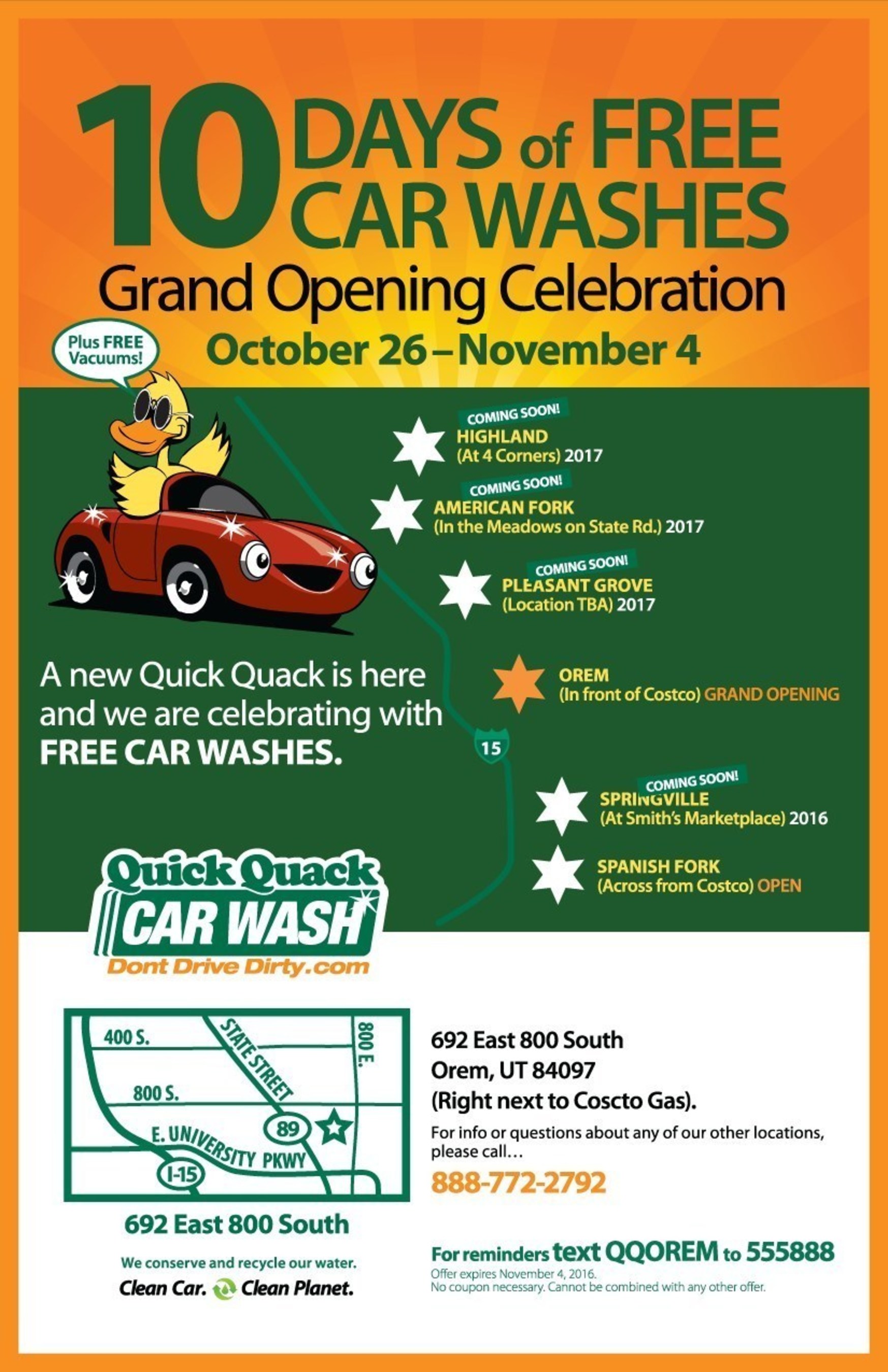 10 days of free car washes at Orem grand opening of Quick Quack Car Wash