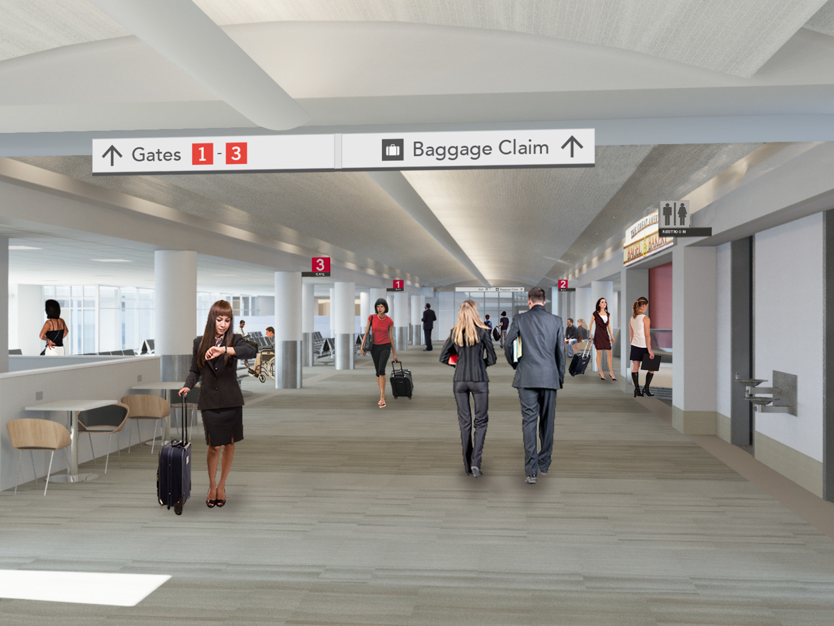 A rendering shows the updated concourse at Bill and Hillary Clinton National Airport in Little Rock, Ark. with a brighter, more open appearance following renovation efforts that are expected to be finished in fall 2017.