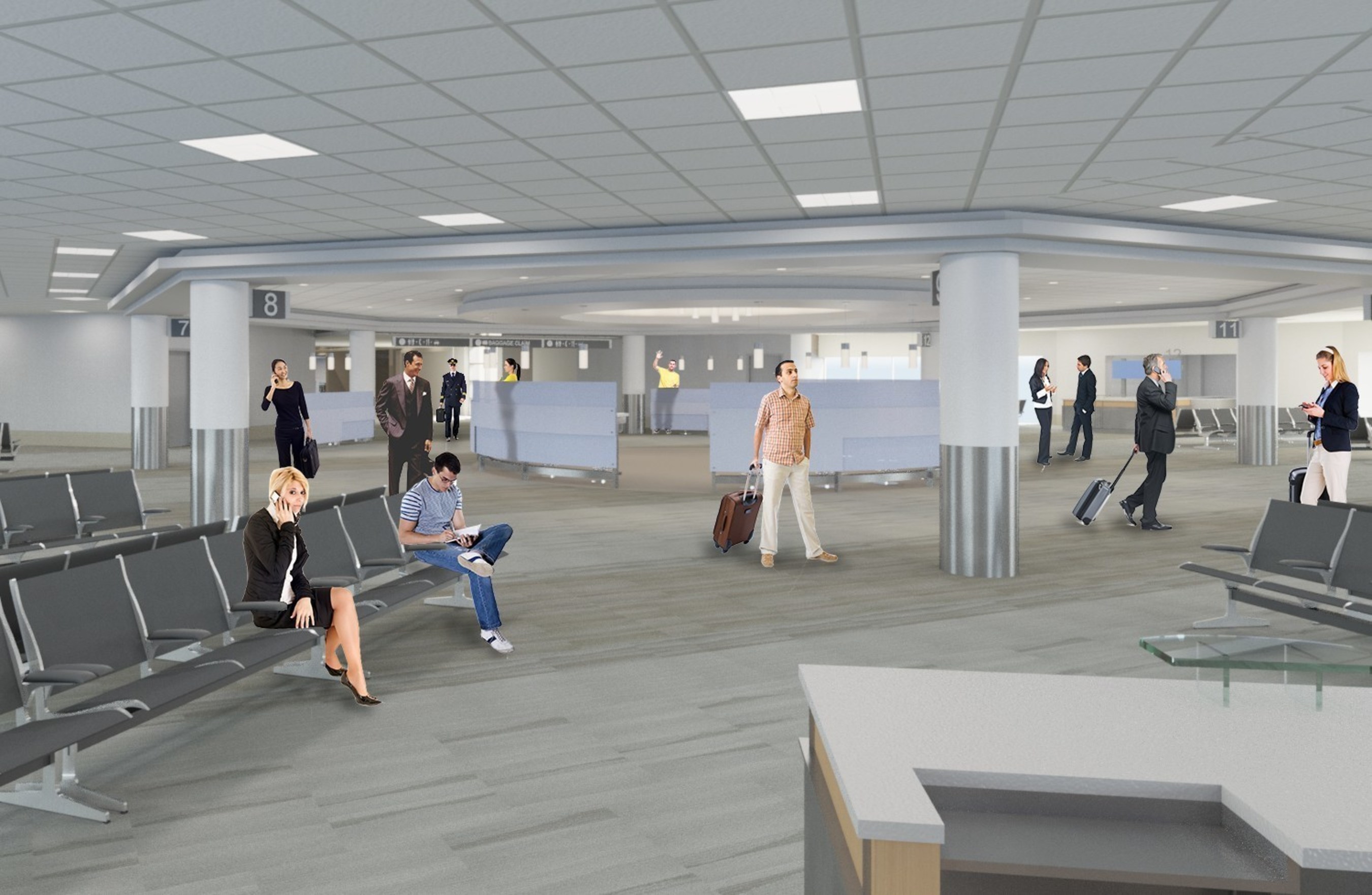 A $20.6 million concourse renovation at Clinton National Airport includes new gate seating with in-seat recharge, faster Wi-Fi with speeds above 100 Mbps up and down, per device, and better cell phone connectivity with installation of a distributed antenna system.