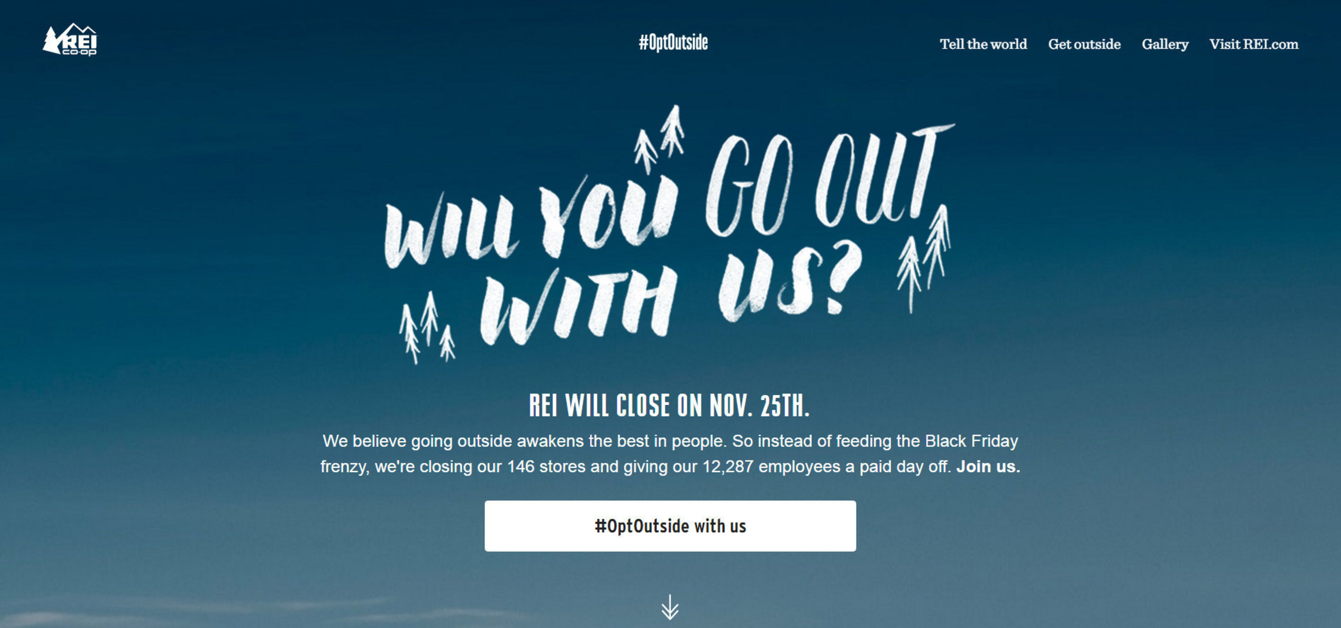 New outdoor activity finder launched at REI.com/opt-outside to help people reconnect with family and friends this holiday season and declare support