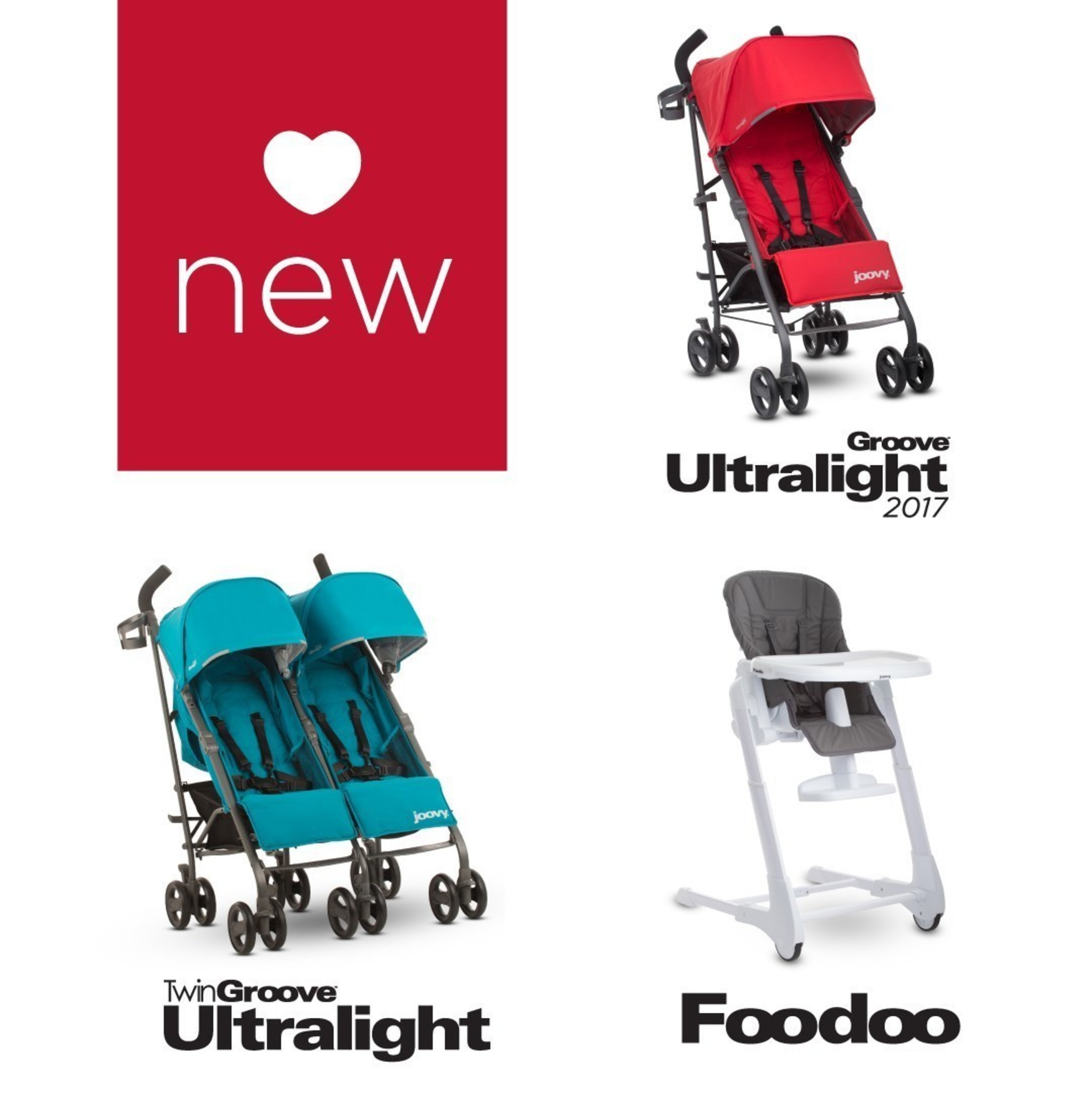Newborn ready umbrella strollers and high chairs with near-flat reclining seats, comfortable seating, and compact folds.