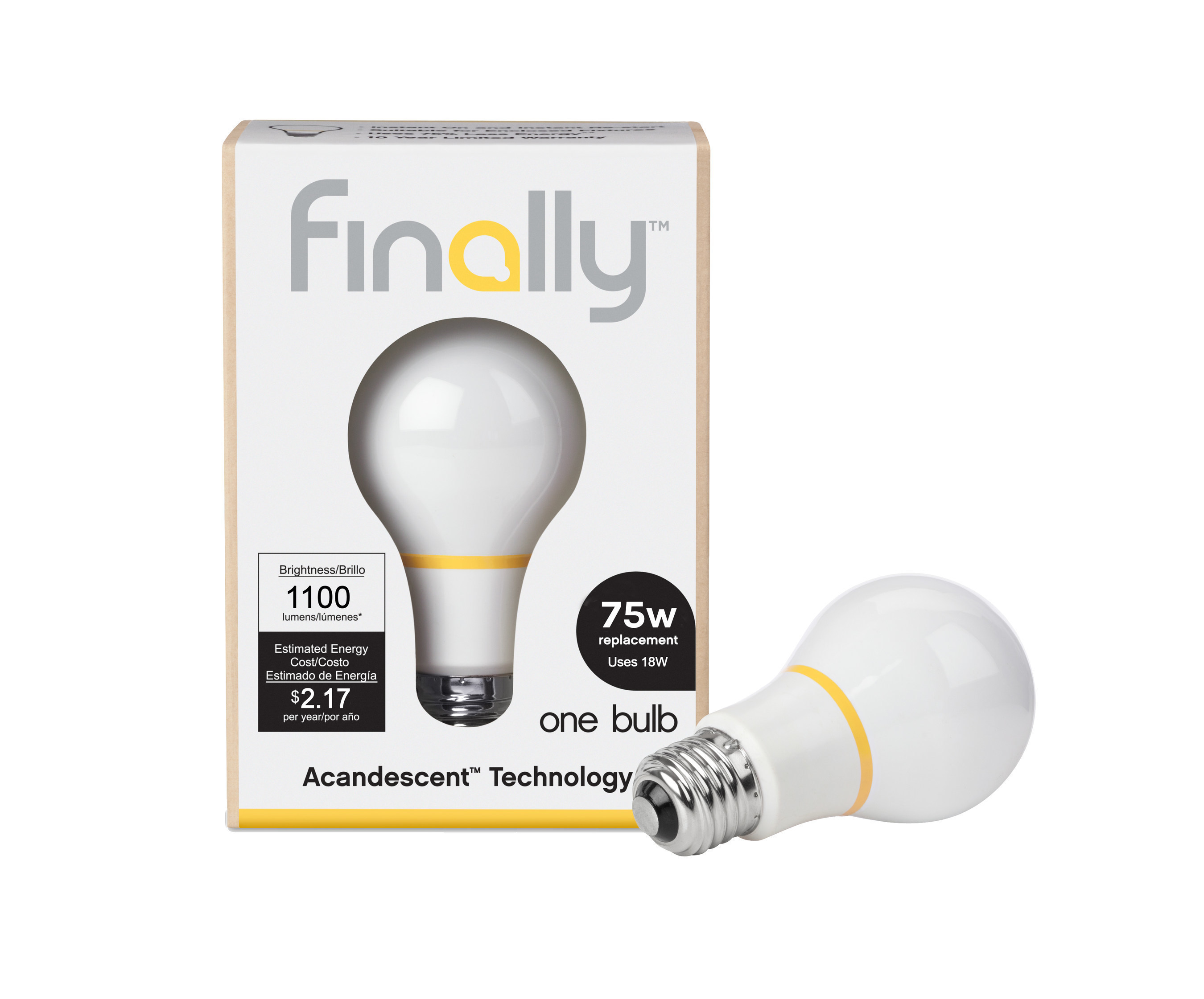 The Finally Light Bulb company manufactures energy-efficient light bulbs with a new technology, Acandescence. Bulbs are currently available in 60 Watt, 75 Watt and 100 Watt